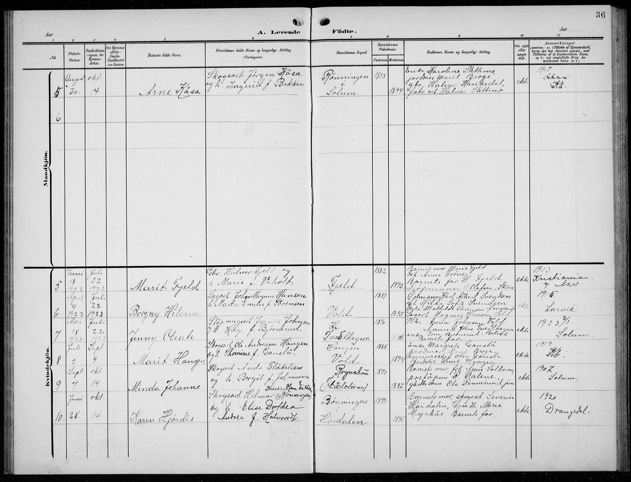 Solum kirkebøker, AV/SAKO-A-306/G/Gc/L0002: Parish register (copy) no. III 2, 1902-1934, p. 36