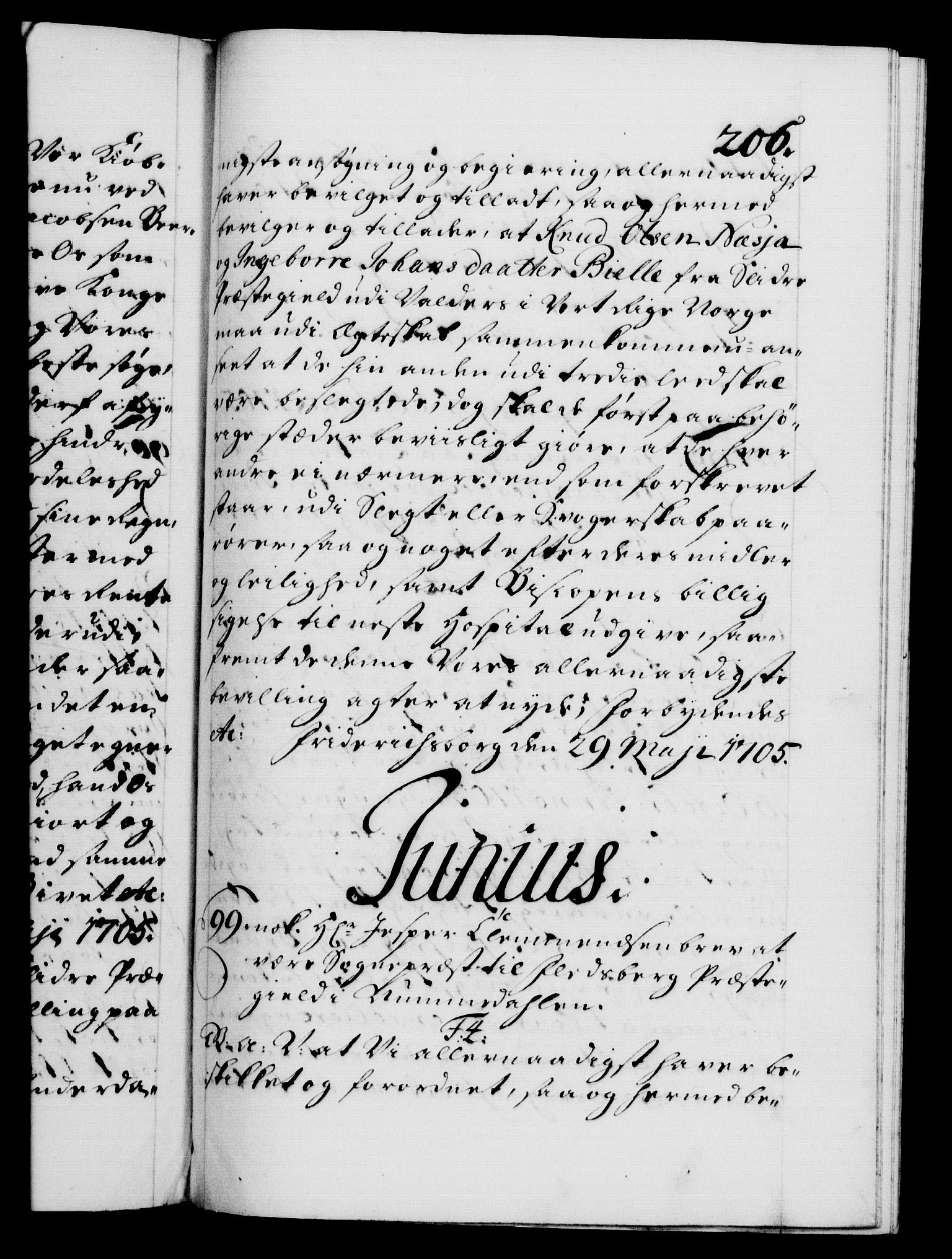 Danske Kanselli 1572-1799, RA/EA-3023/F/Fc/Fca/Fcaa/L0019: Norske registre, 1704-1707, p. 206a
