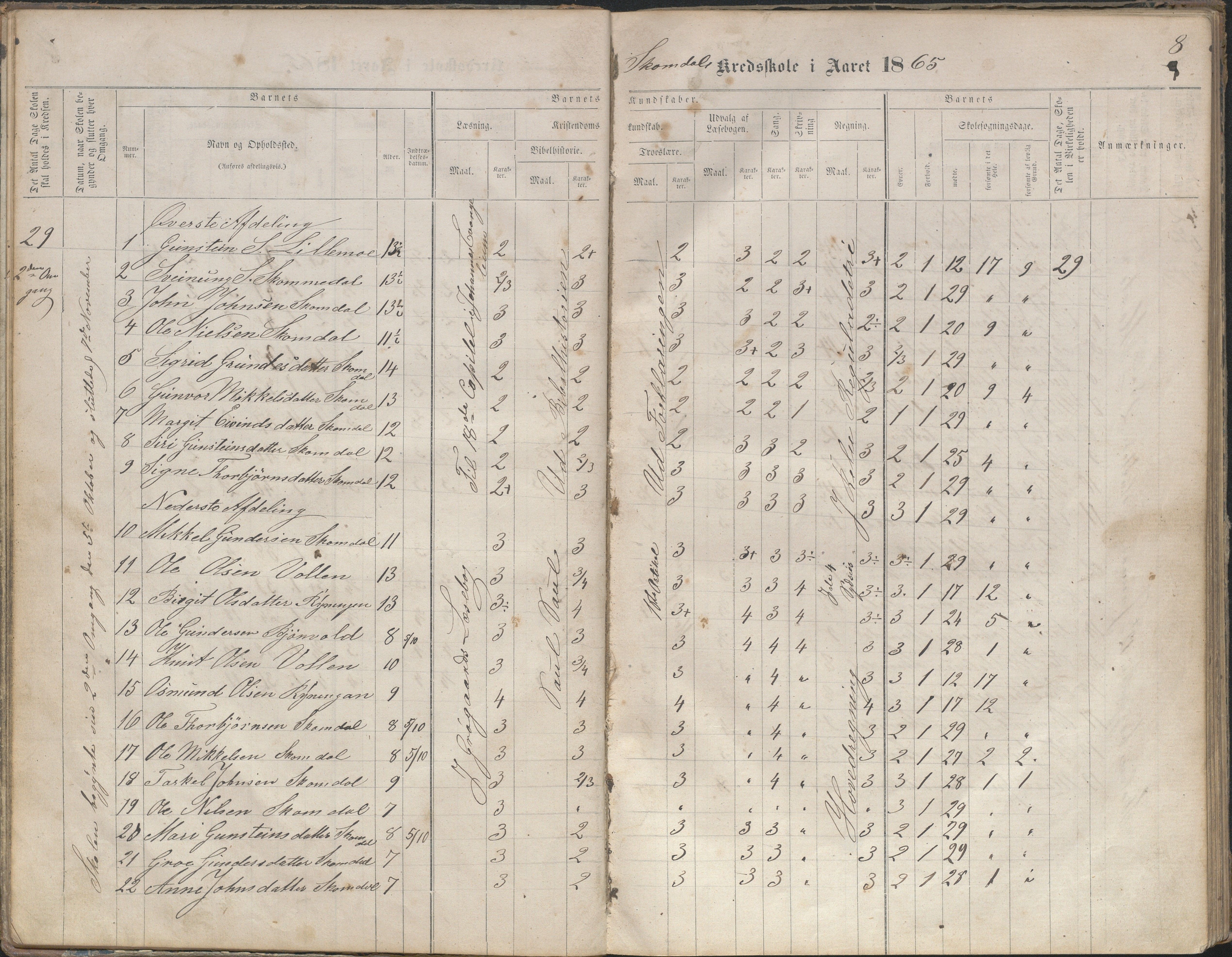 Bygland kommune, Skulekrinsar i Midt-Bygland, AAKS/KA0938-550b/F2/L0003: Skuleprotokoll Sandnes, Skomedal og Frøysnes, 1863-1886, p. 8