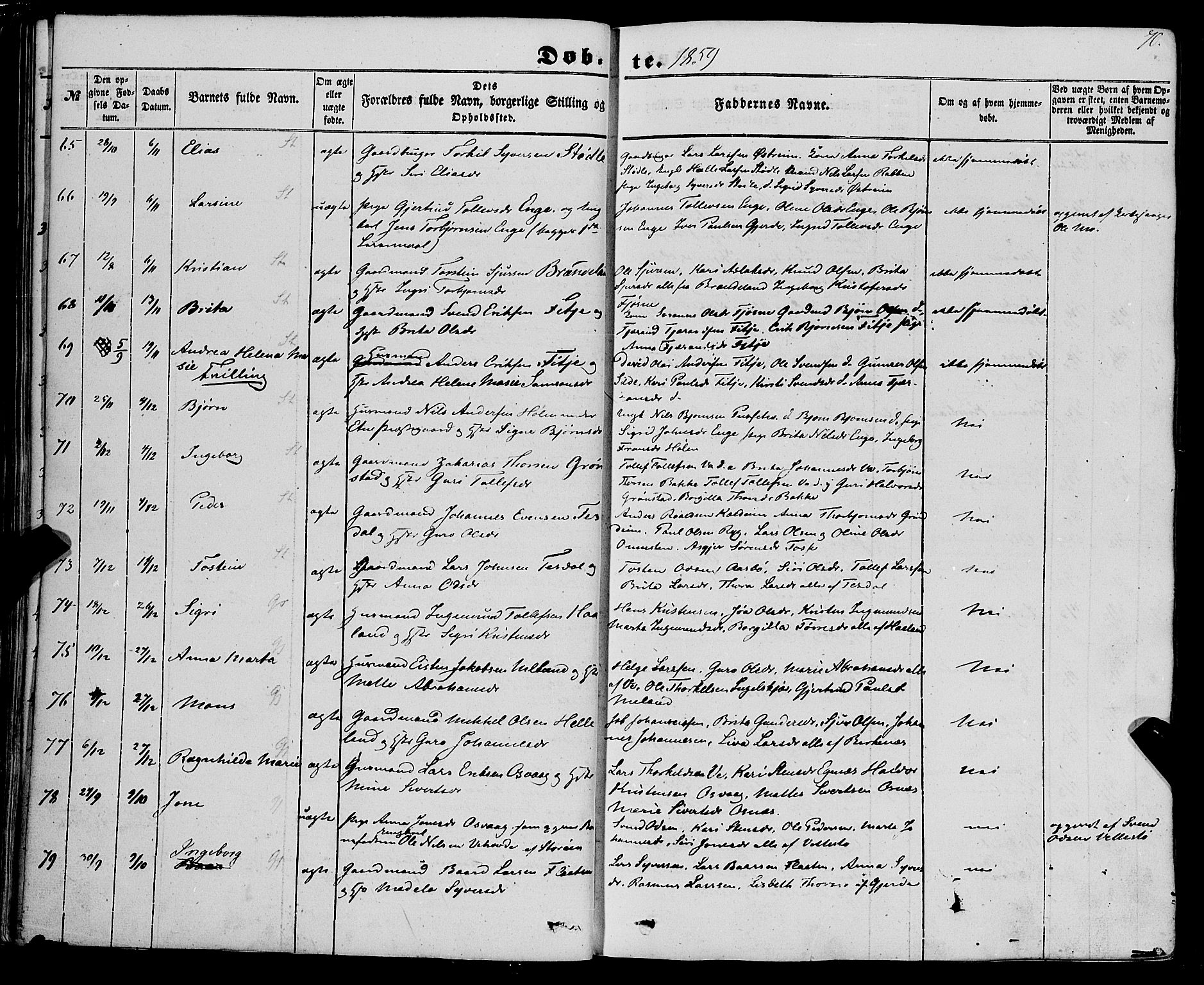 Etne sokneprestembete, AV/SAB-A-75001/H/Haa: Parish register (official) no. A 8, 1848-1862, p. 70