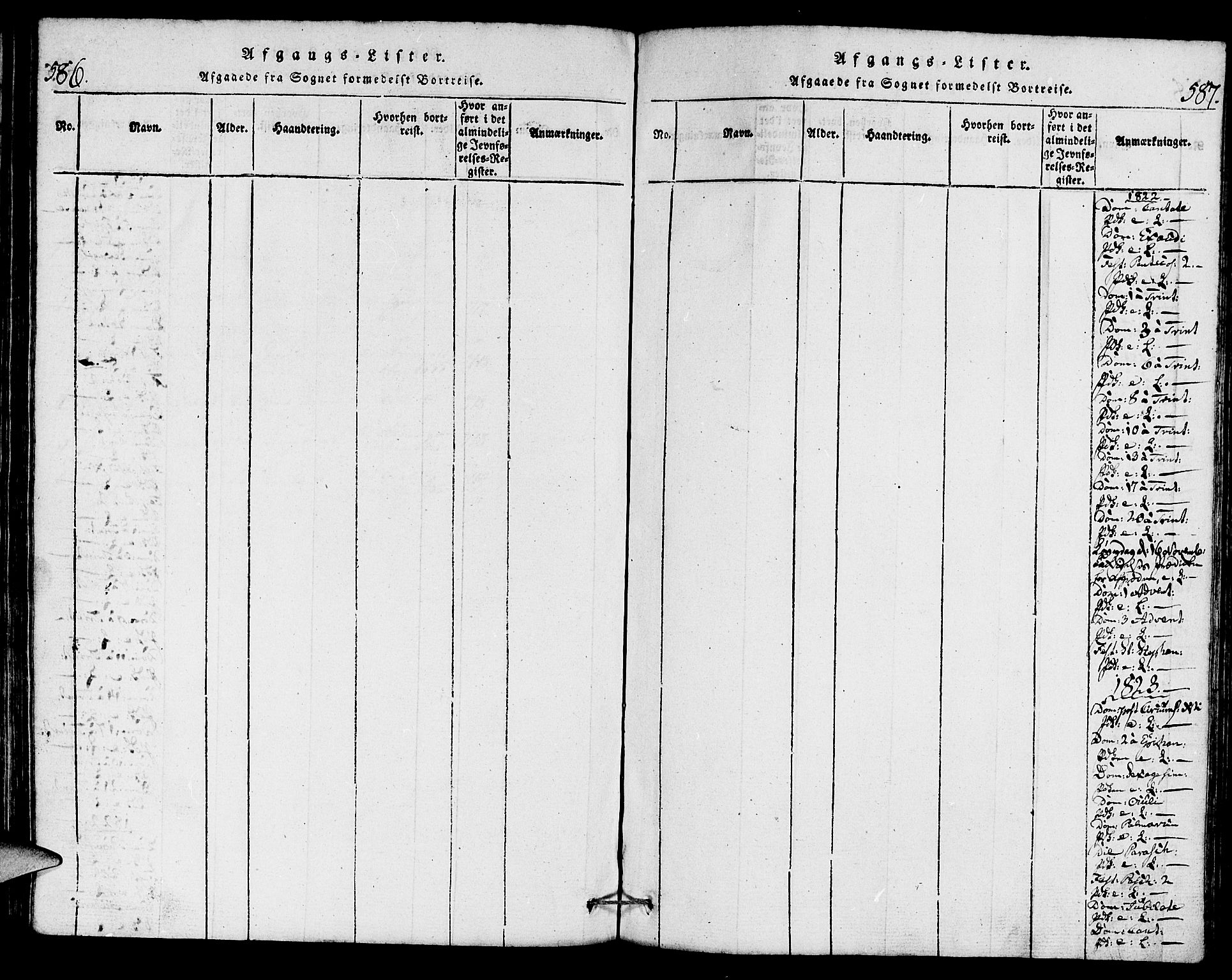 Torvastad sokneprestkontor, SAST/A -101857/H/Ha/Haa/L0004: Parish register (official) no. A 4, 1817-1836, p. 586-587