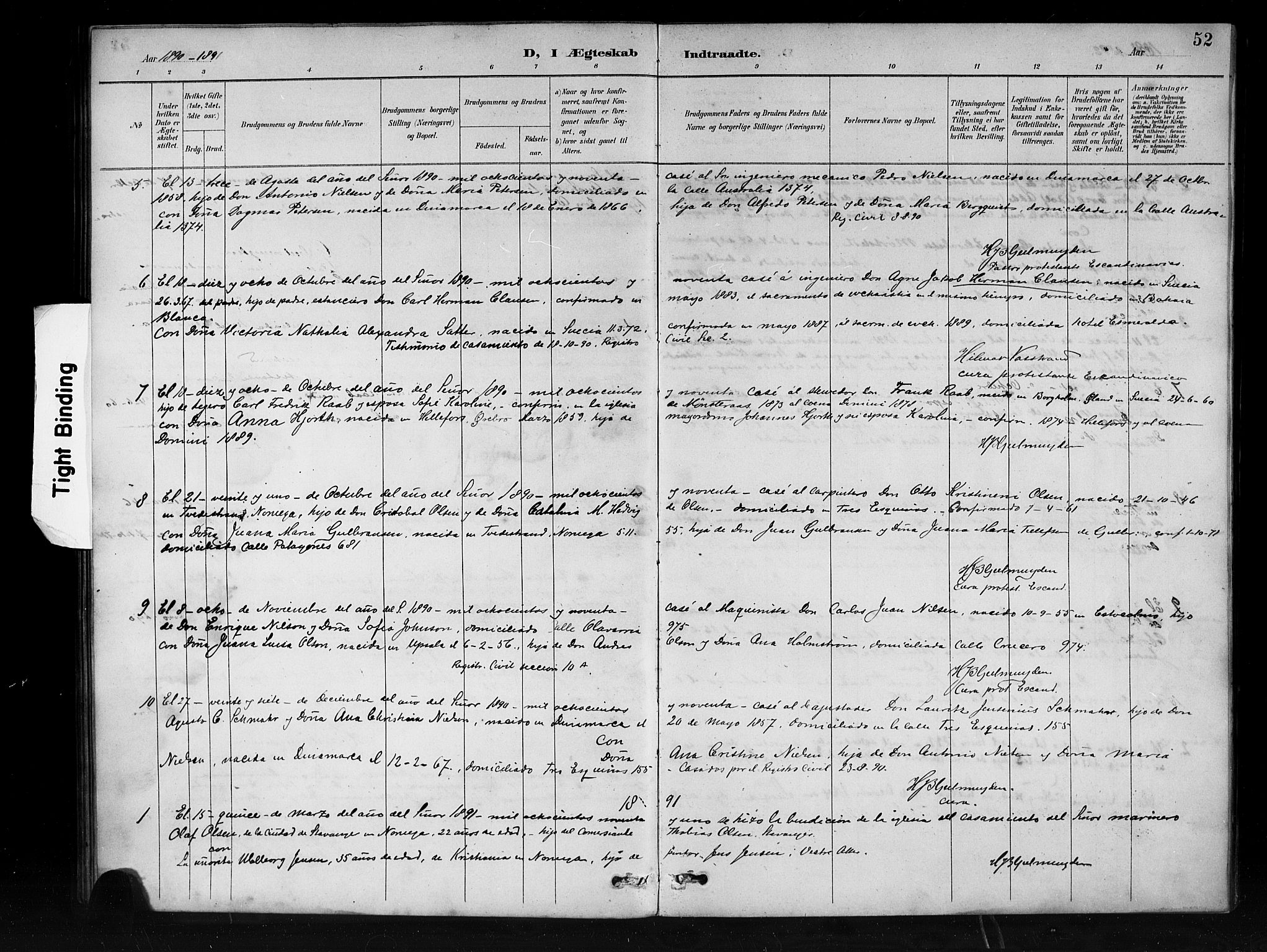 Den norske sjømannsmisjon i utlandet/Syd-Amerika (Buenos Aires m.fl.), SAB/SAB/PA-0118/H/Ha/L0001: Parish register (official) no. A 1, 1888-1898, p. 52