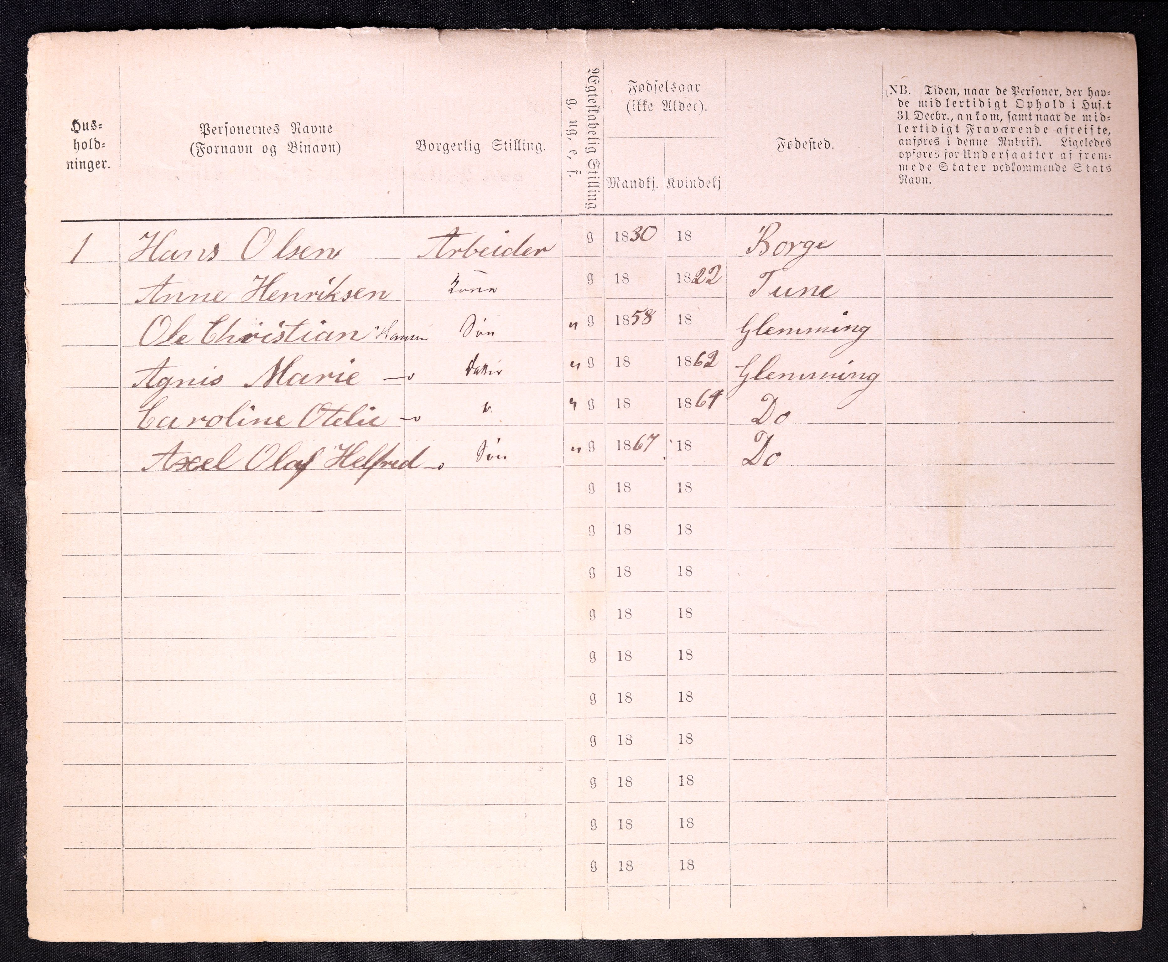 RA, 1870 census for 0103 Fredrikstad, 1870, p. 1626