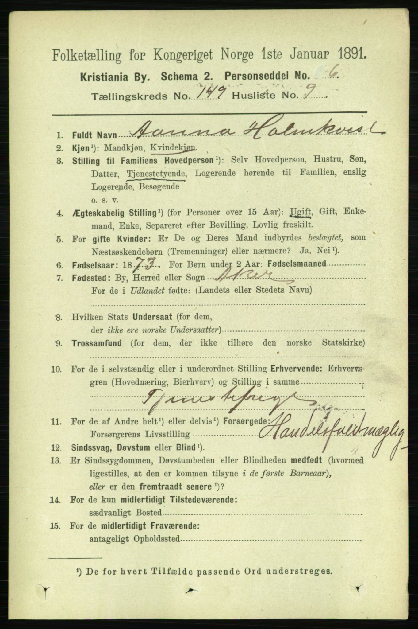 RA, 1891 census for 0301 Kristiania, 1891, p. 83318