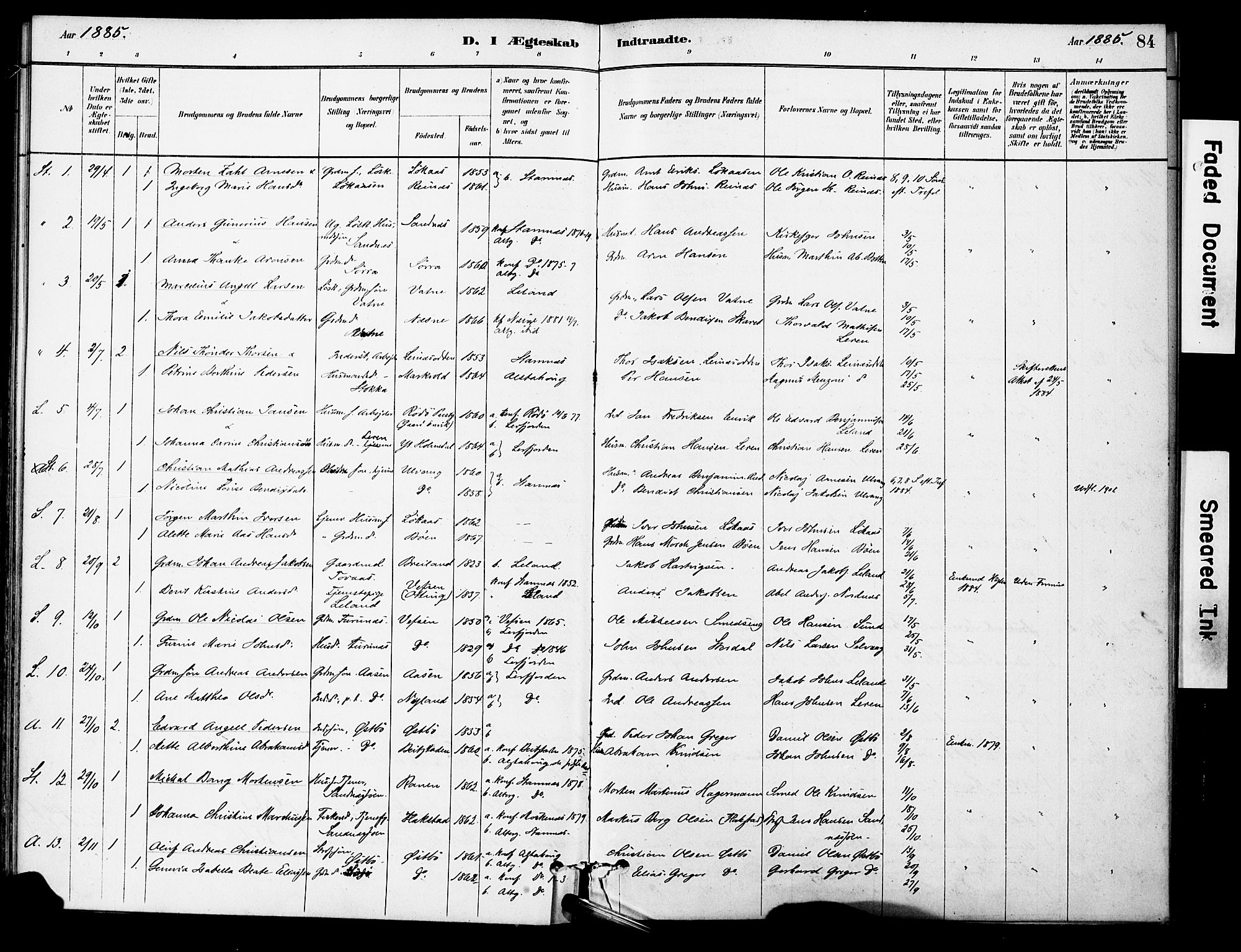 Ministerialprotokoller, klokkerbøker og fødselsregistre - Nordland, AV/SAT-A-1459/830/L0450: Parish register (official) no. 830A14, 1879-1896, p. 84