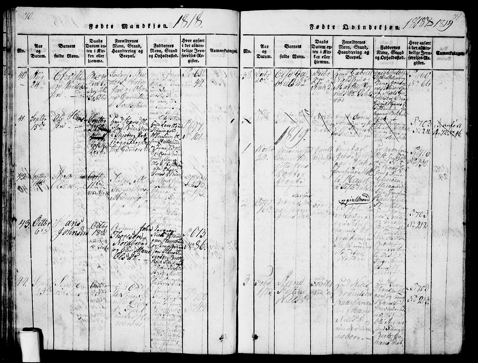 Berg prestekontor Kirkebøker, SAO/A-10902/G/Ga/L0001: Parish register (copy) no. I 1, 1815-1832, p. 70-71