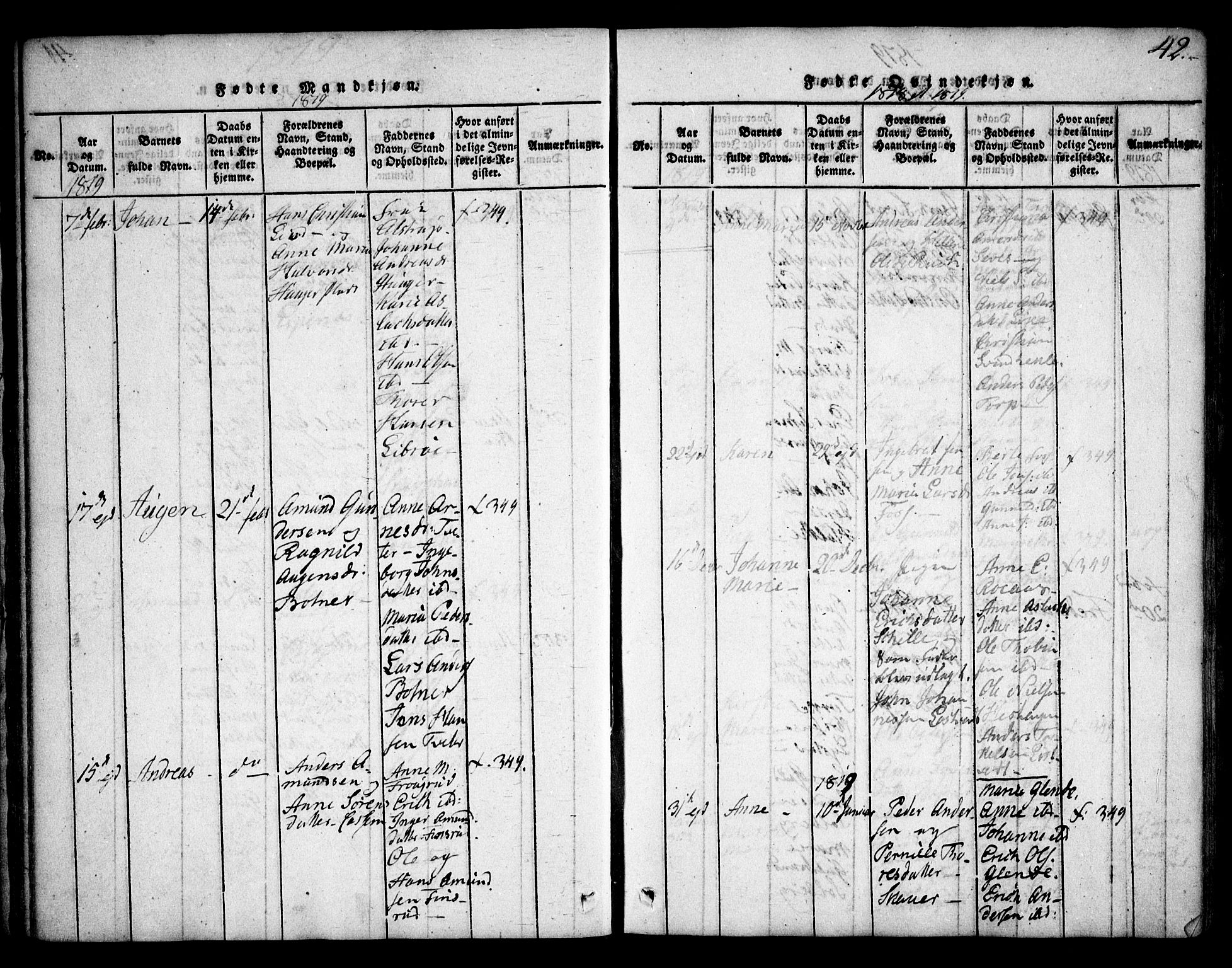 Skiptvet prestekontor Kirkebøker, SAO/A-20009/F/Fa/L0005: Parish register (official) no. 5, 1814-1838, p. 42