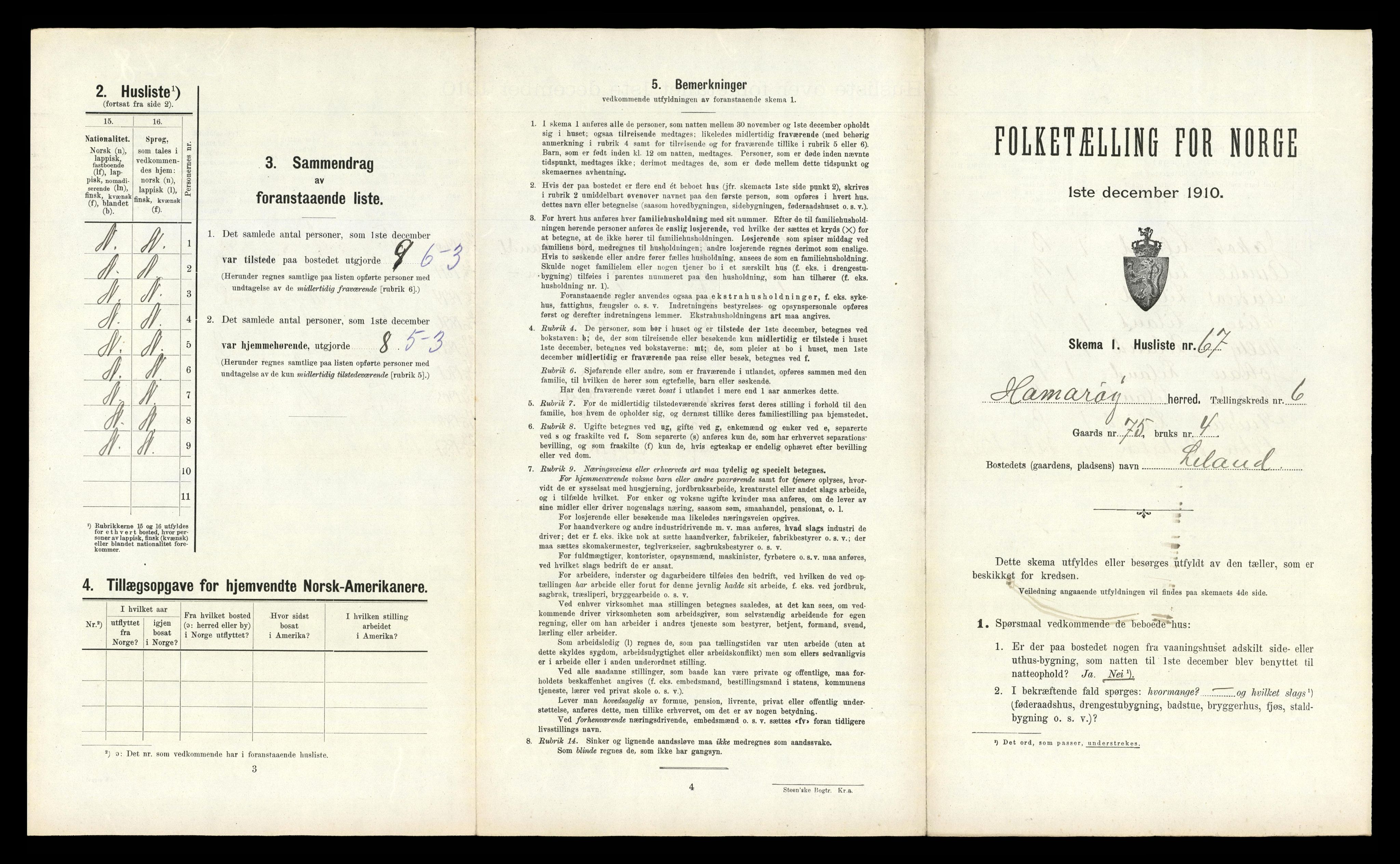 RA, 1910 census for Hamarøy, 1910, p. 710