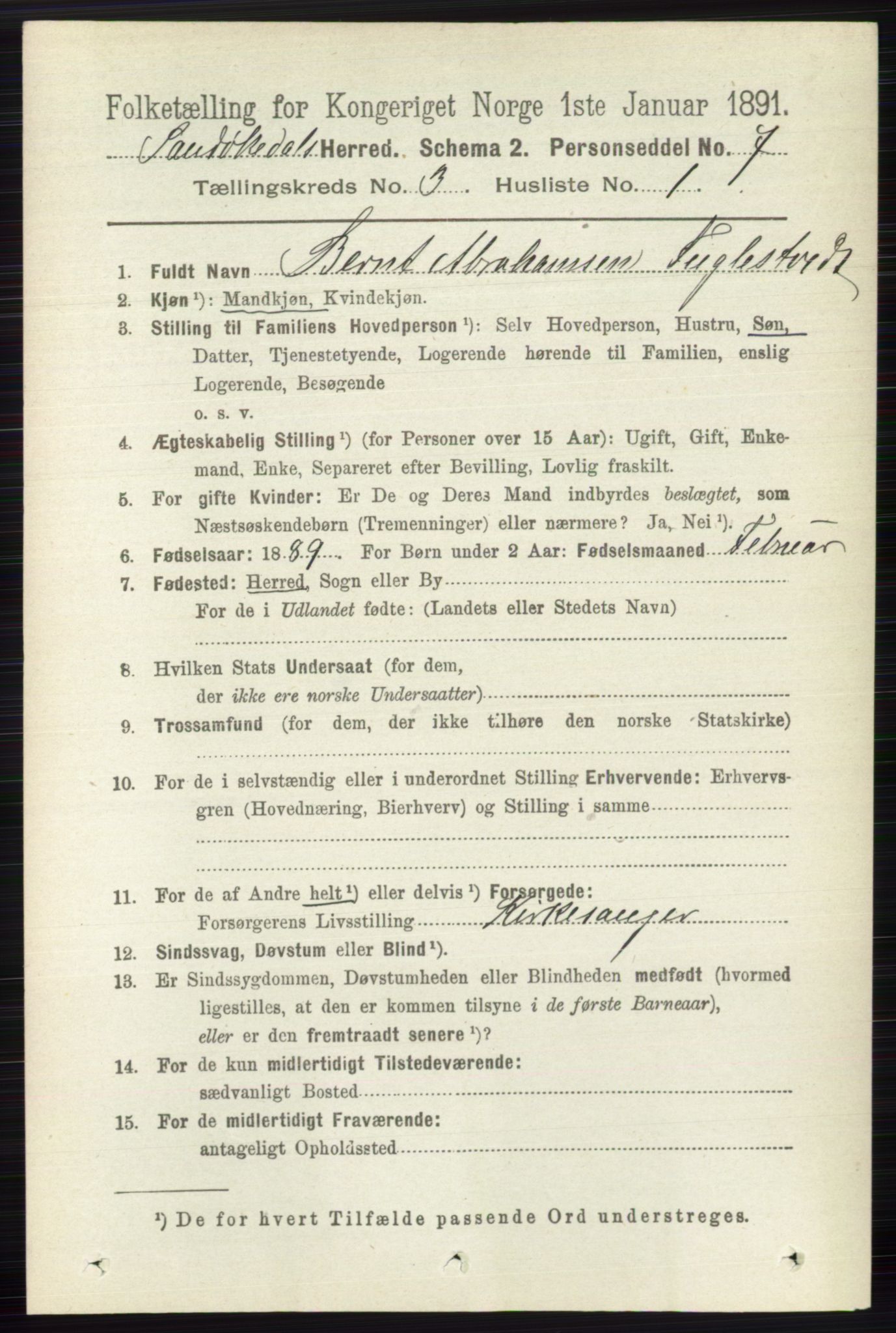 RA, 1891 census for 0816 Sannidal, 1891, p. 798