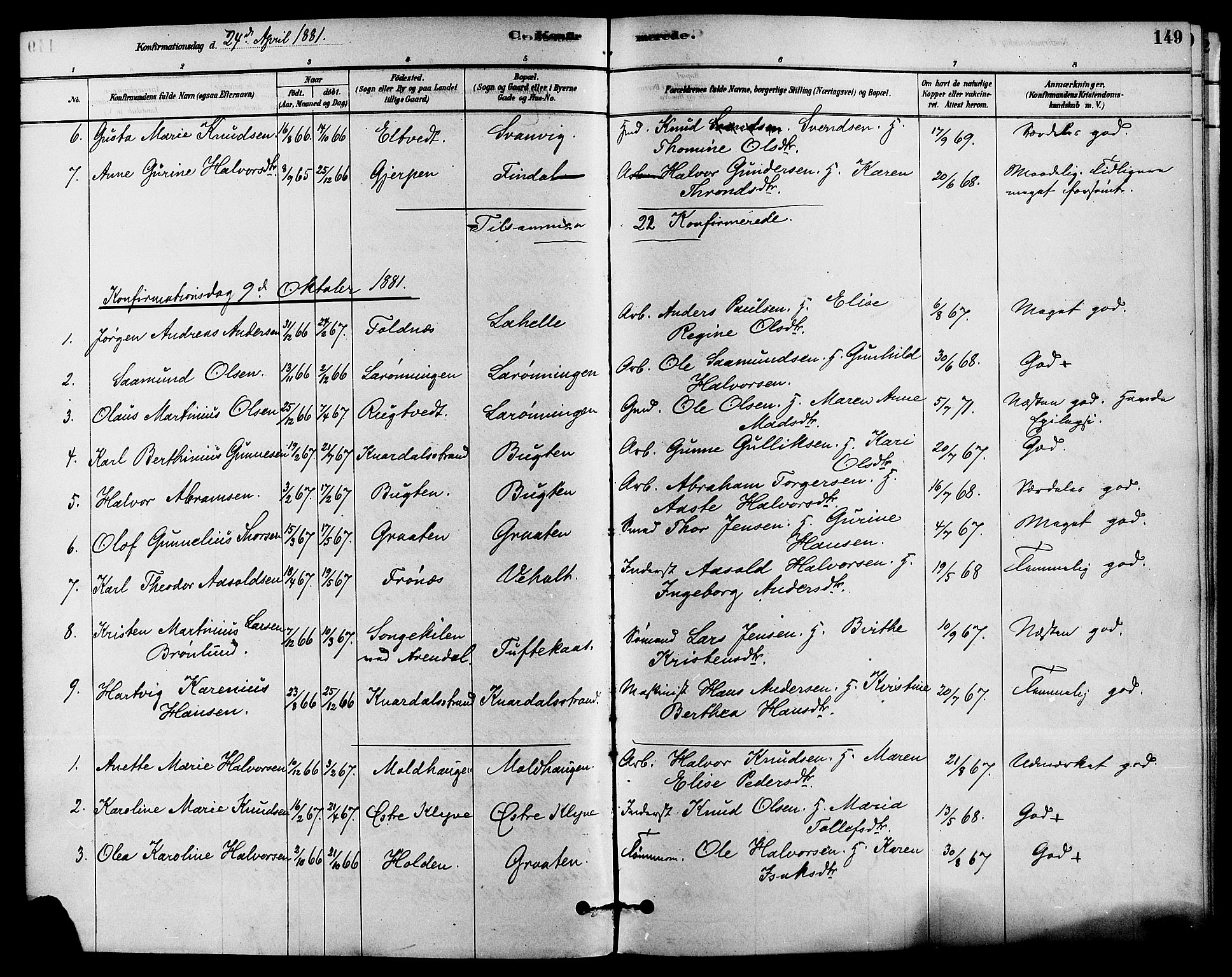 Solum kirkebøker, AV/SAKO-A-306/F/Fa/L0009: Parish register (official) no. I 9, 1877-1887, p. 149