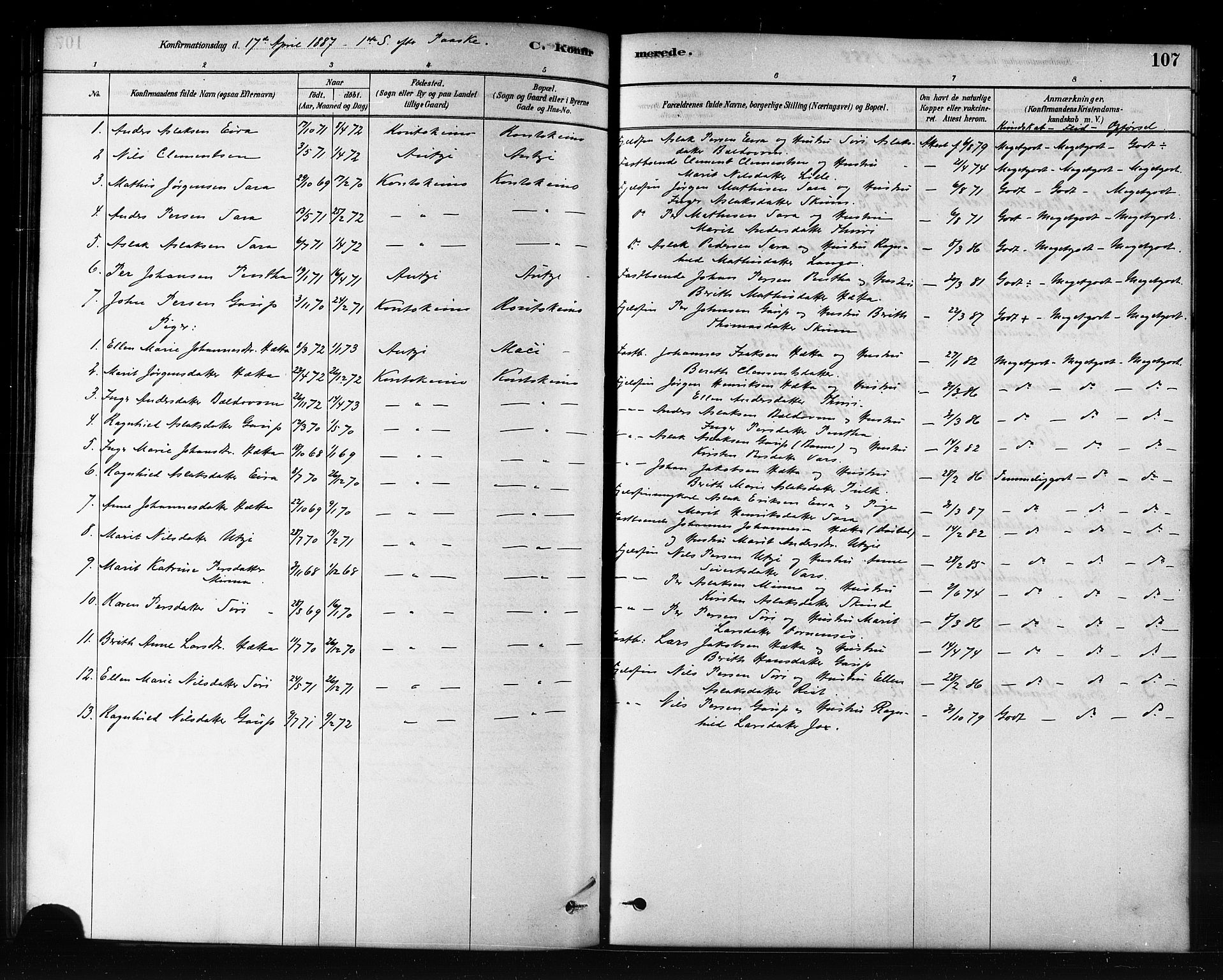 Kautokeino sokneprestembete, SATØ/S-1340/H/Hb/L0002.klokk: Parish register (copy) no. 2, 1877-1896, p. 107