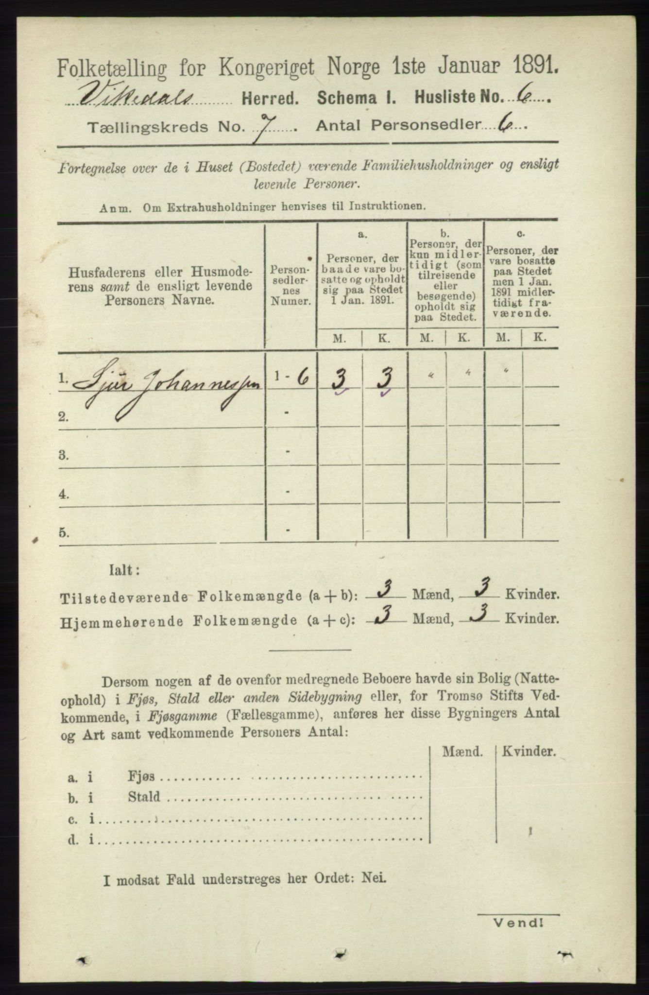 RA, 1891 census for 1157 Vikedal, 1891, p. 1998