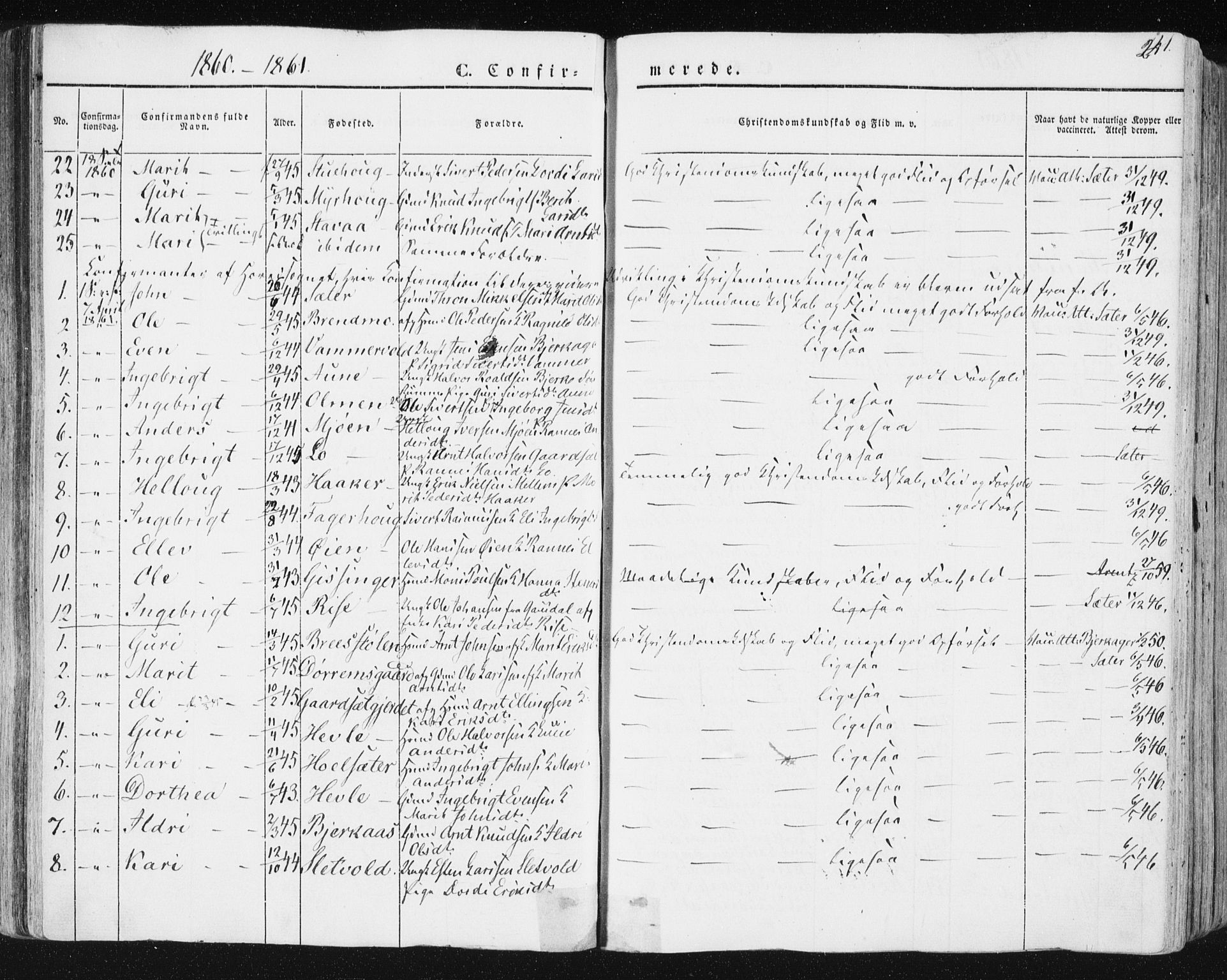 Ministerialprotokoller, klokkerbøker og fødselsregistre - Sør-Trøndelag, AV/SAT-A-1456/678/L0899: Parish register (official) no. 678A08, 1848-1872, p. 241