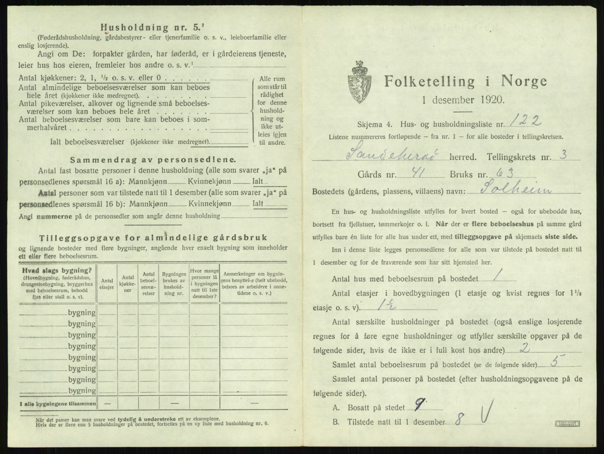 SAKO, 1920 census for Sandeherred, 1920, p. 625