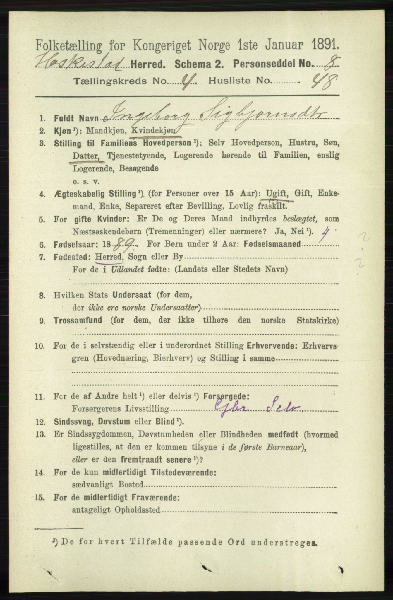 RA, 1891 census for 1113 Heskestad, 1891, p. 839