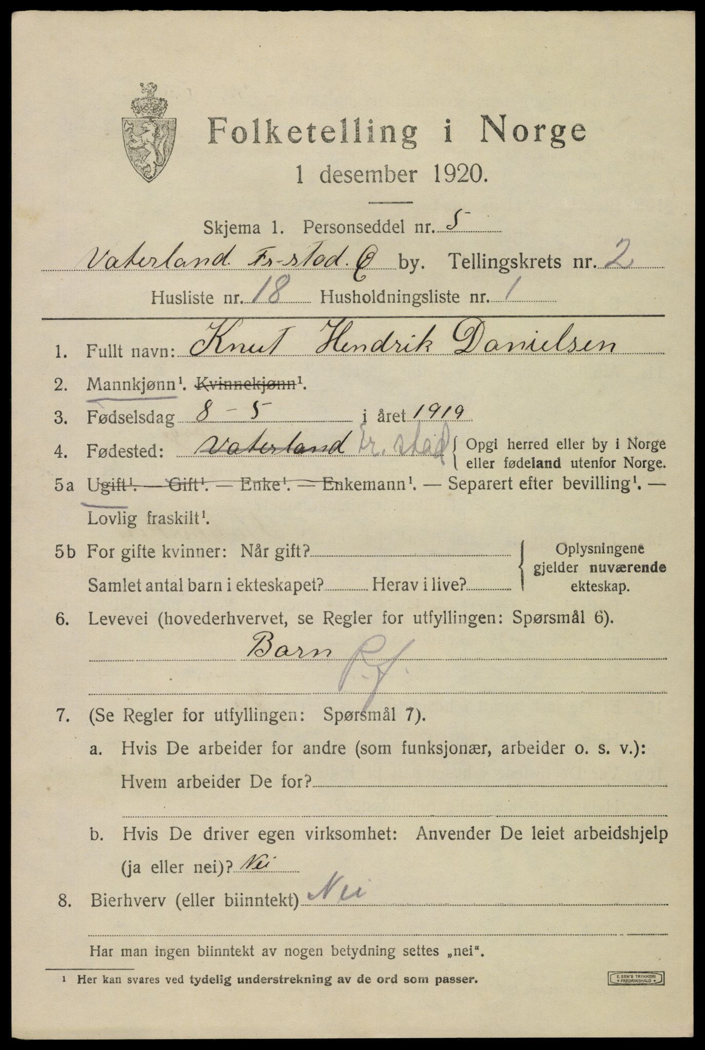 SAO, 1920 census for Fredrikstad, 1920, p. 13867