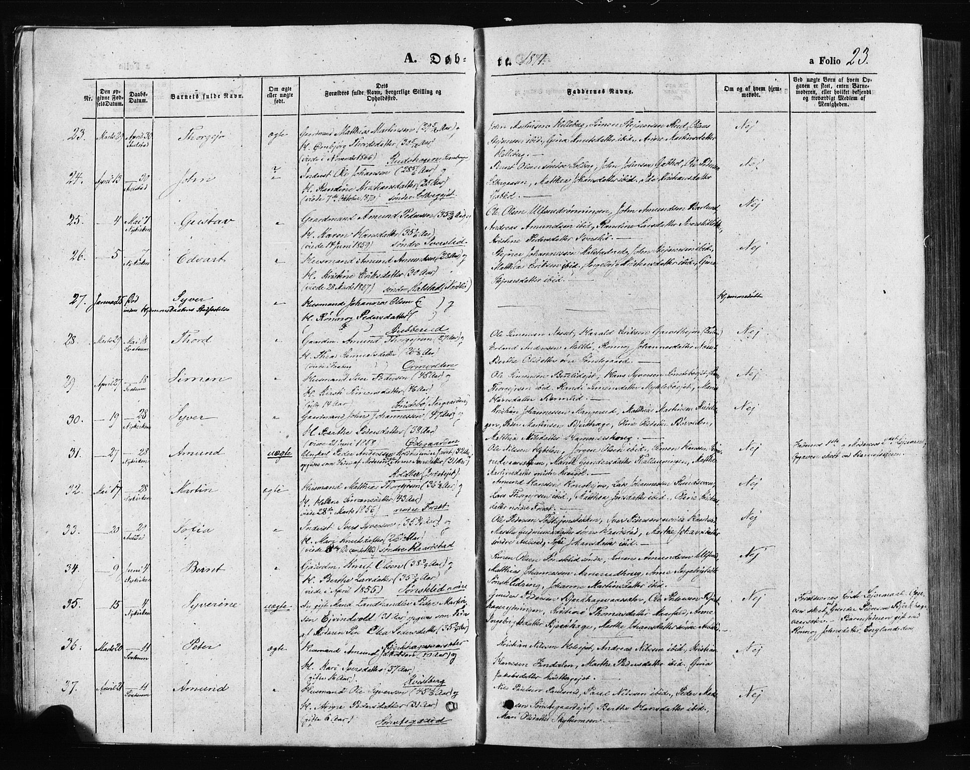 Gausdal prestekontor, AV/SAH-PREST-090/H/Ha/Haa/L0010: Parish register (official) no. 10, 1867-1886, p. 23