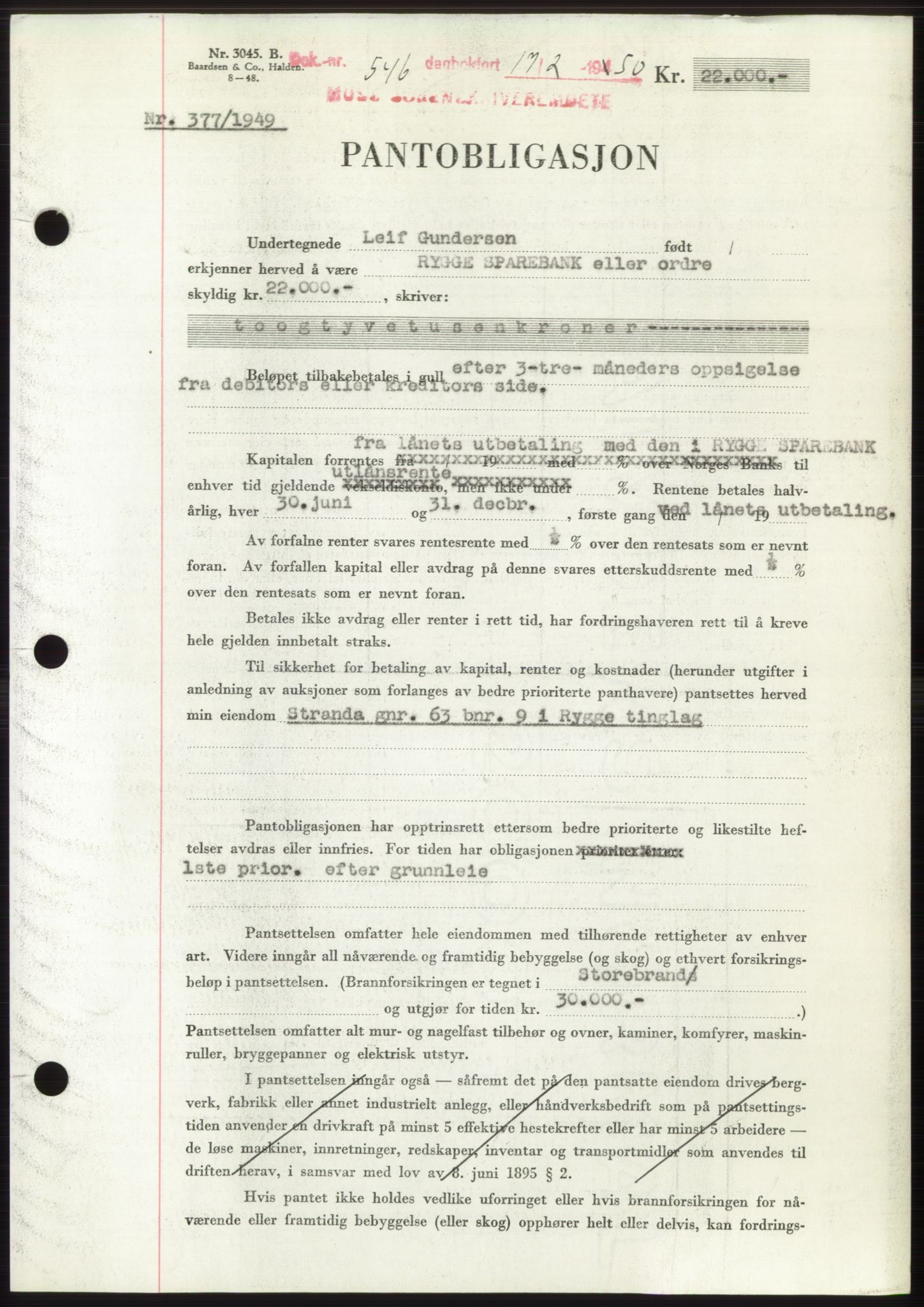 Moss sorenskriveri, SAO/A-10168: Mortgage book no. B23, 1949-1950, Diary no: : 546/1950