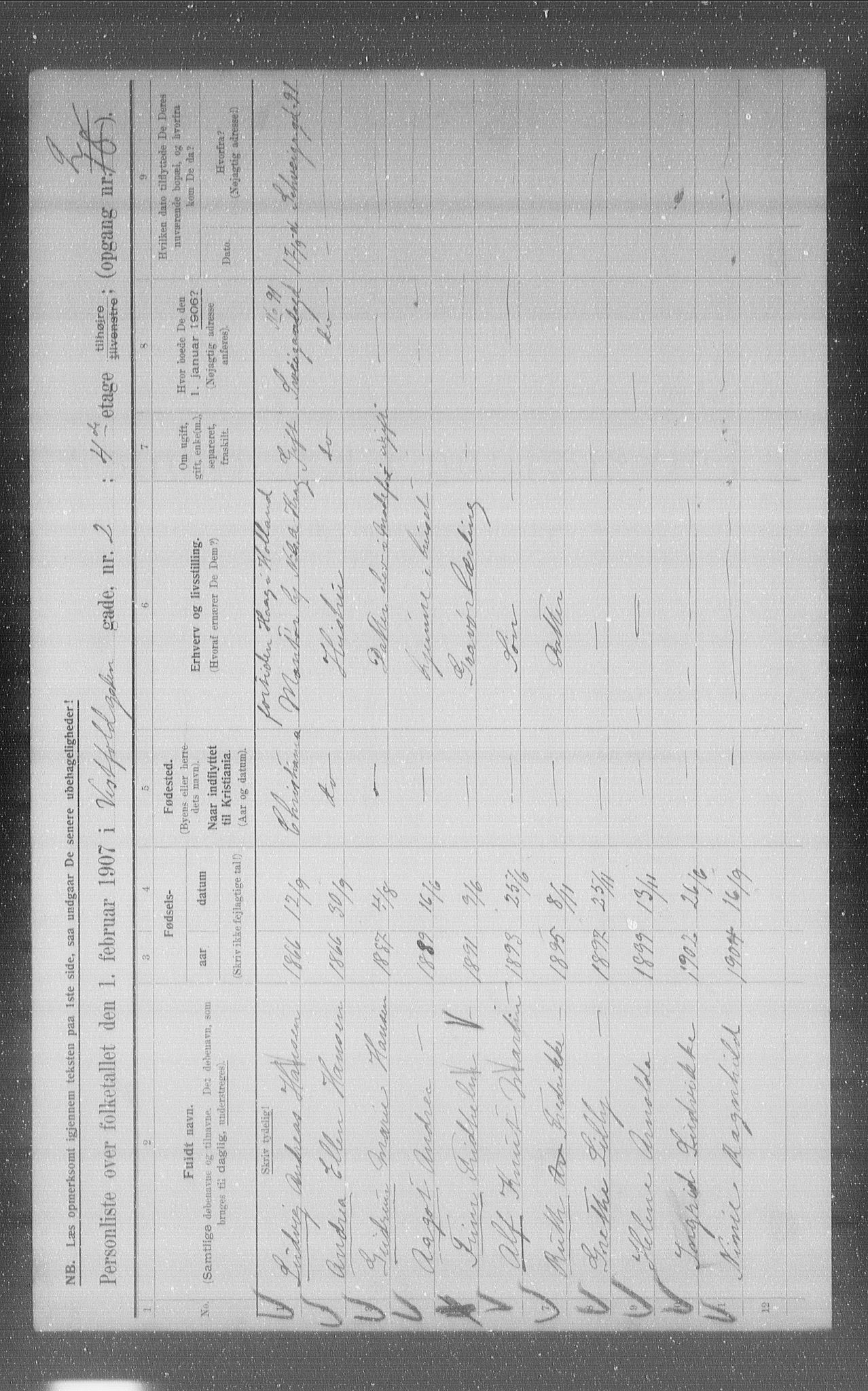 OBA, Municipal Census 1907 for Kristiania, 1907, p. 62269