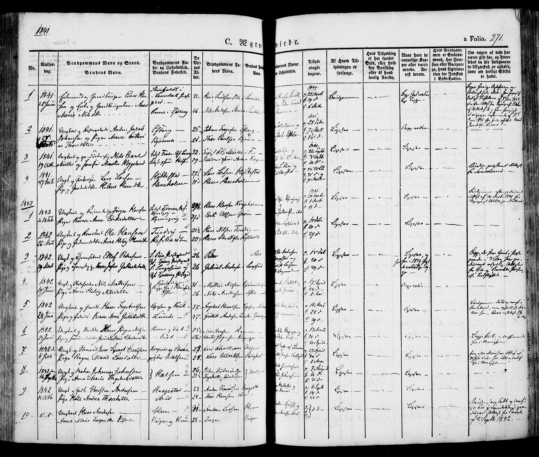 Tjølling kirkebøker, AV/SAKO-A-60/F/Fa/L0006: Parish register (official) no. 6, 1835-1859, p. 271