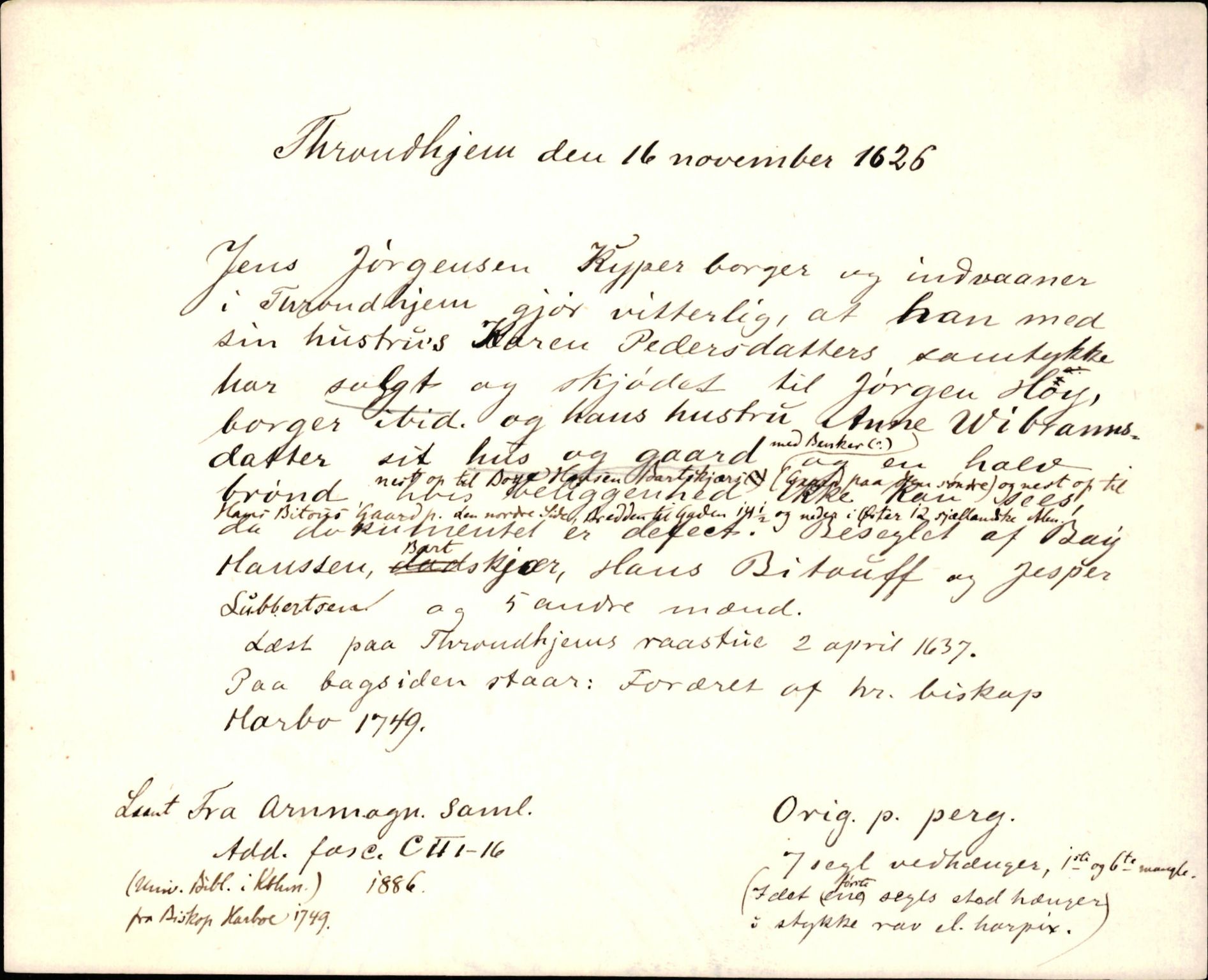 Riksarkivets diplomsamling, AV/RA-EA-5965/F35/F35d/L0003: Innlånte diplomer, seddelregister, 1621-1642, p. 153