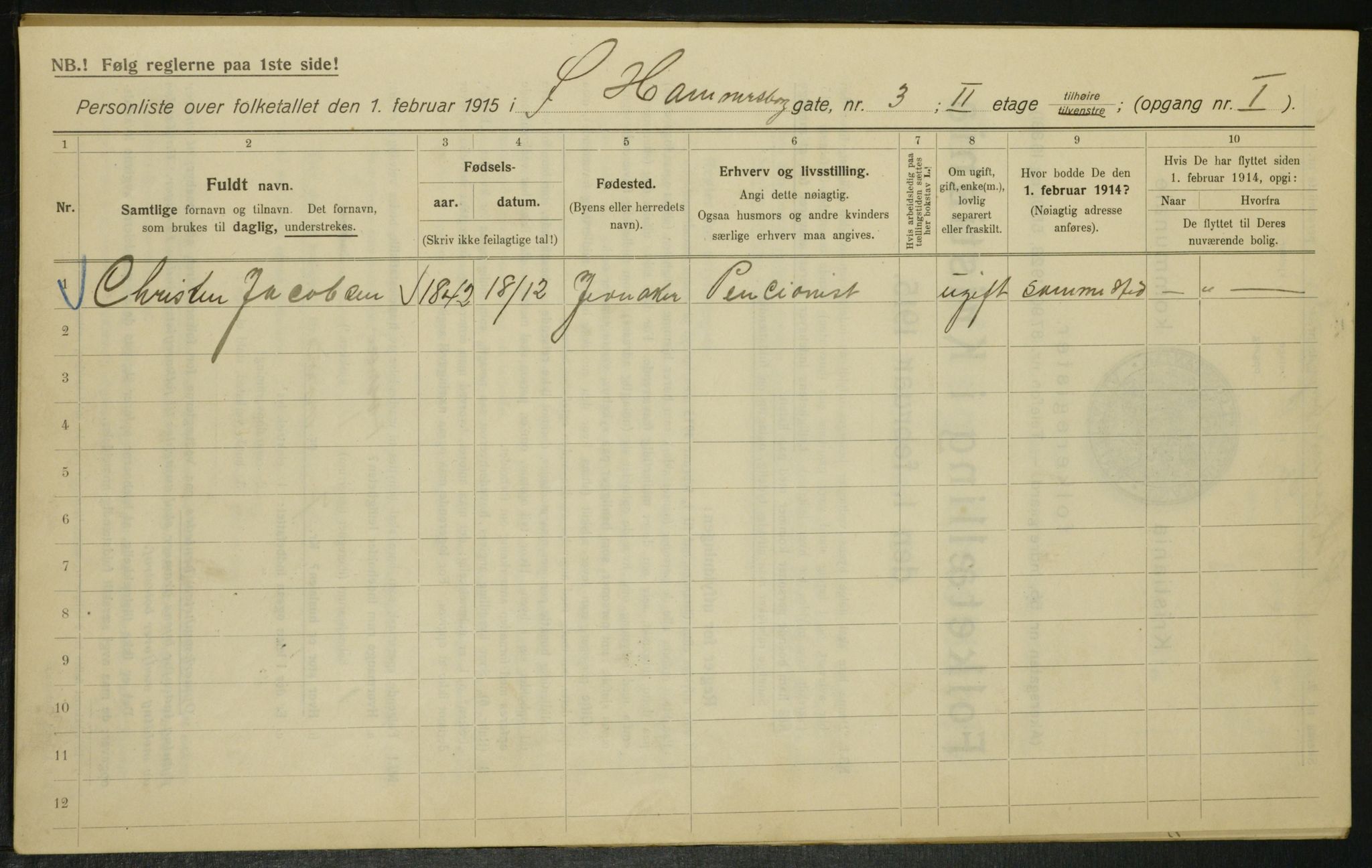 OBA, Municipal Census 1915 for Kristiania, 1915, p. 130470