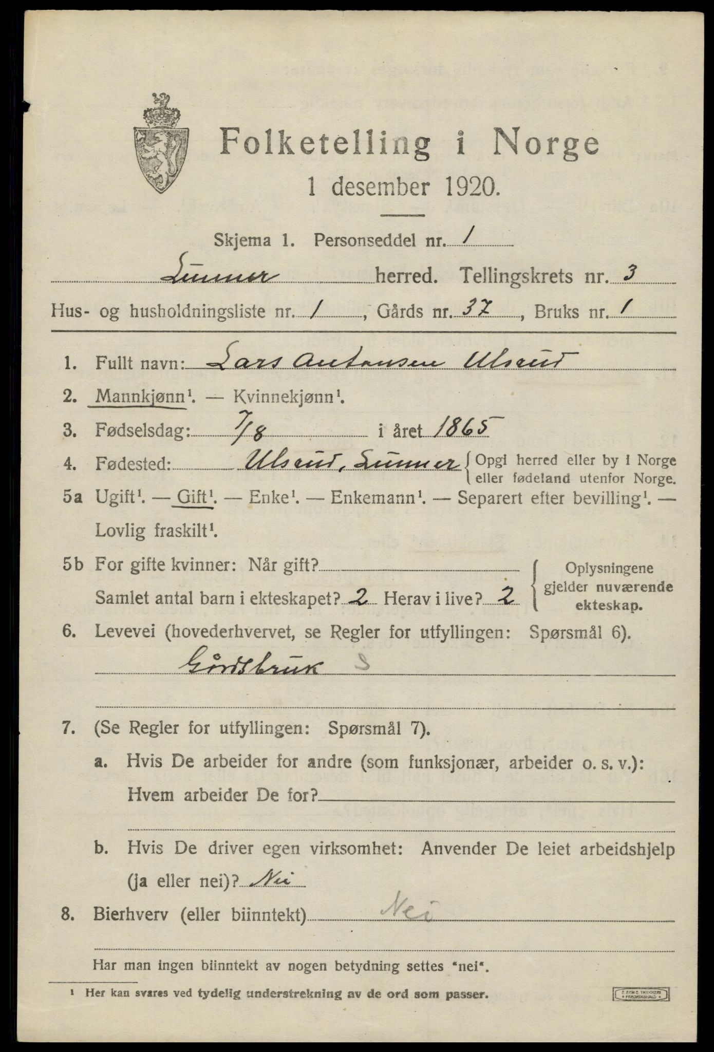 SAH, 1920 census for Lunner, 1920, p. 4413