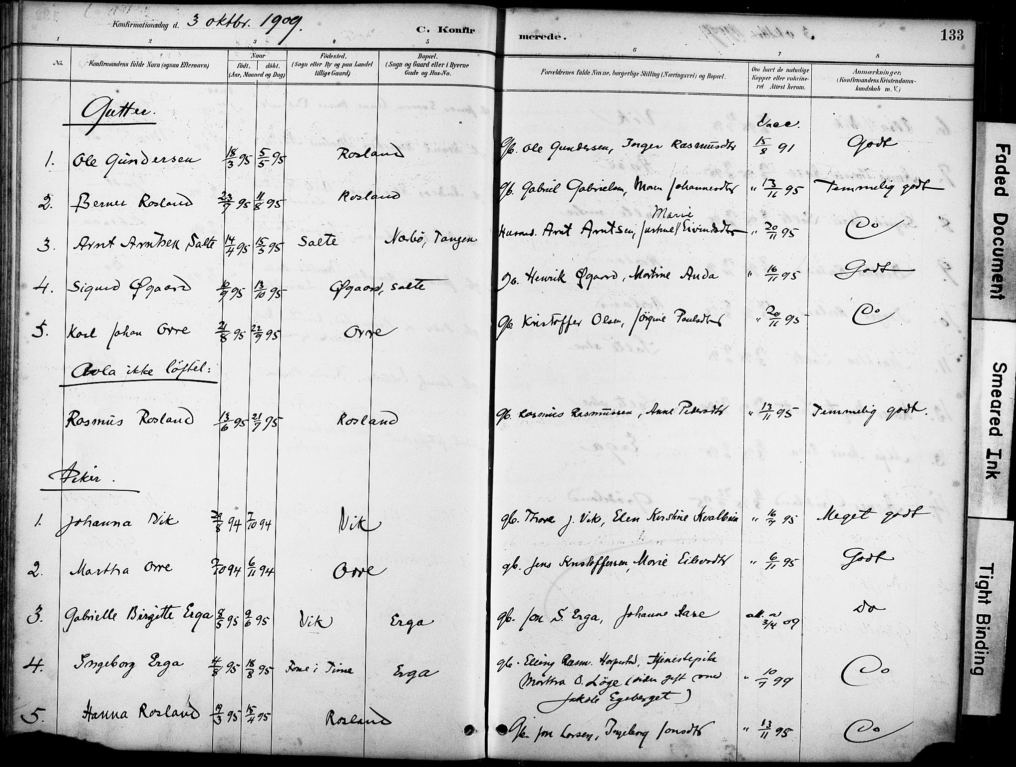 Klepp sokneprestkontor, SAST/A-101803/001/3/30BA/L0007: Parish register (official) no. A 8, 1886-1912, p. 133