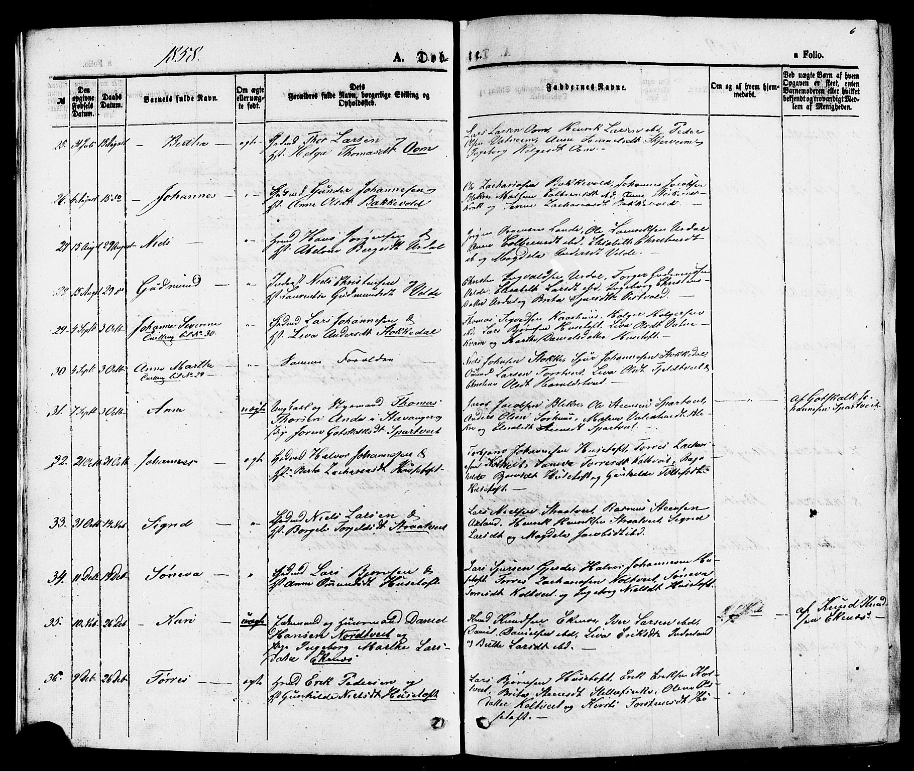 Skjold sokneprestkontor, AV/SAST-A-101847/H/Ha/Haa/L0007: Parish register (official) no. A 7, 1857-1882, p. 6