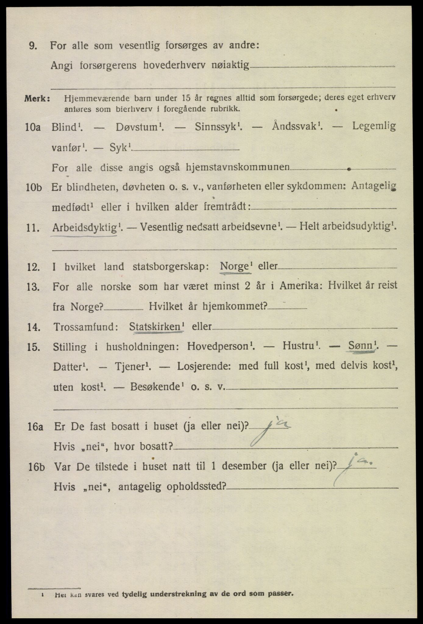 SAK, 1920 census for Gyland, 1920, p. 1007
