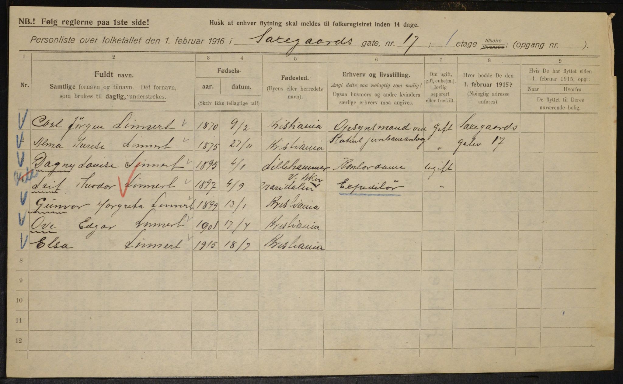 OBA, Municipal Census 1916 for Kristiania, 1916, p. 91563