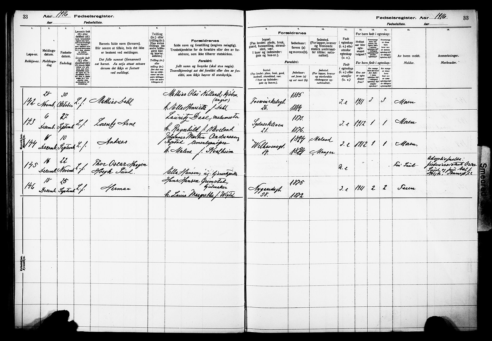 Johanneskirken sokneprestembete, AV/SAB-A-76001/I/Id/L00A1: Birth register no. A 1, 1916-1924, p. 33