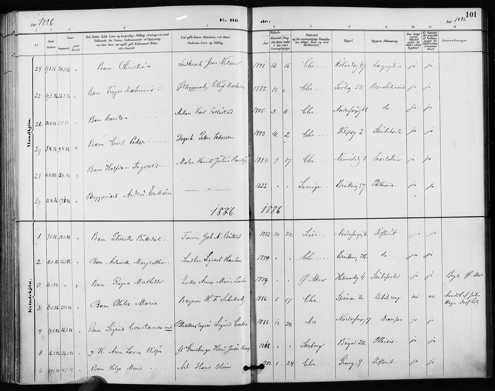 Kampen prestekontor Kirkebøker, AV/SAO-A-10853/F/Fa/L0004: Parish register (official) no. I 4, 1885-1892, p. 101