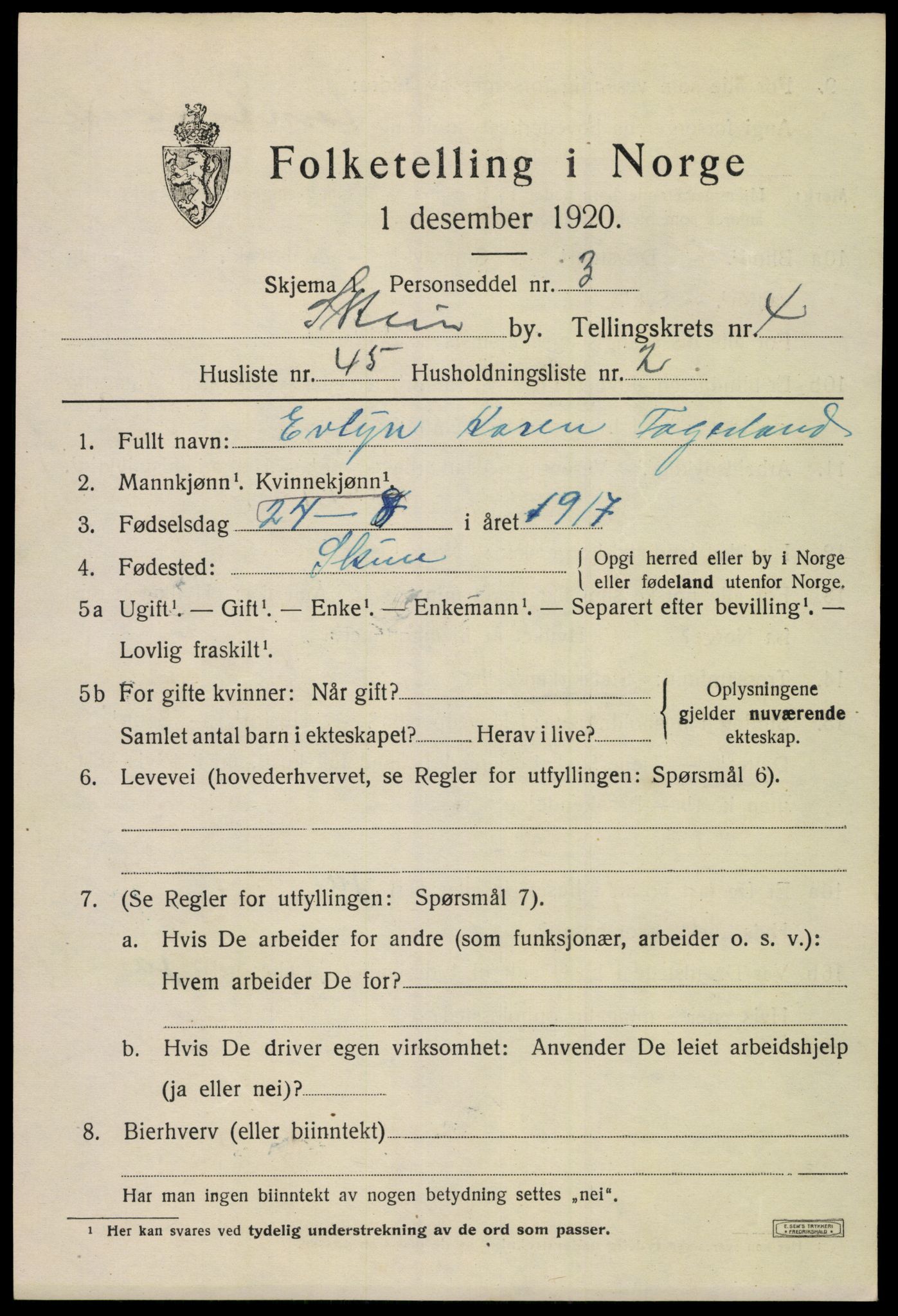 SAKO, 1920 census for Skien, 1920, p. 17298