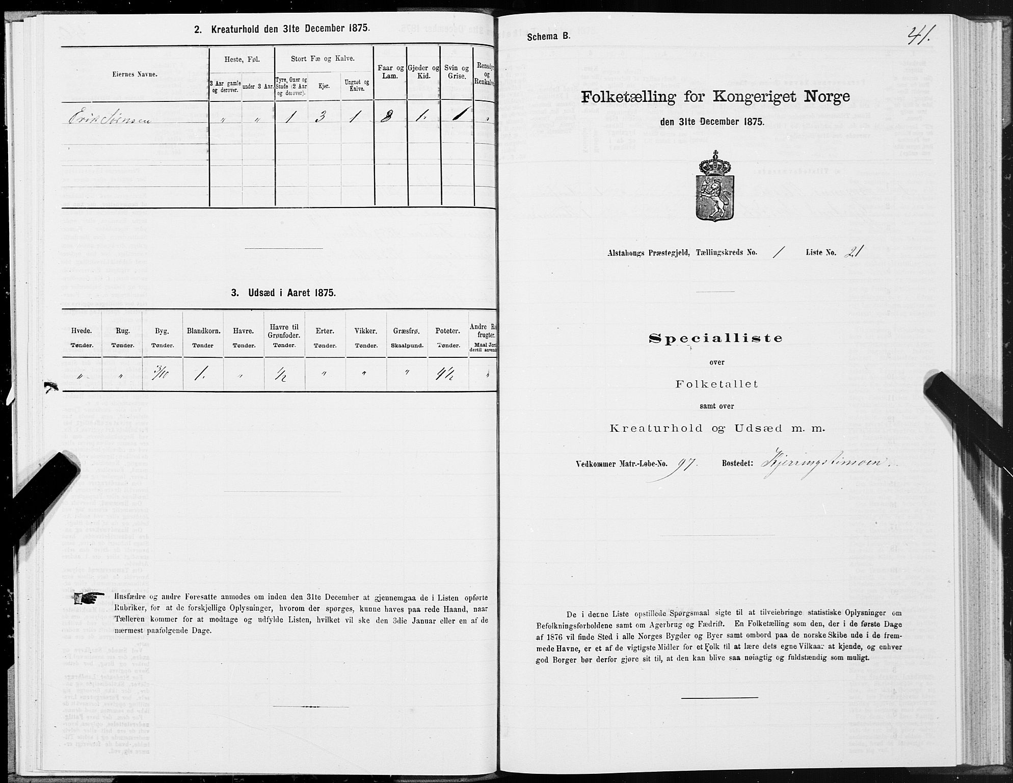 SAT, 1875 census for 1820P Alstahaug, 1875, p. 1041