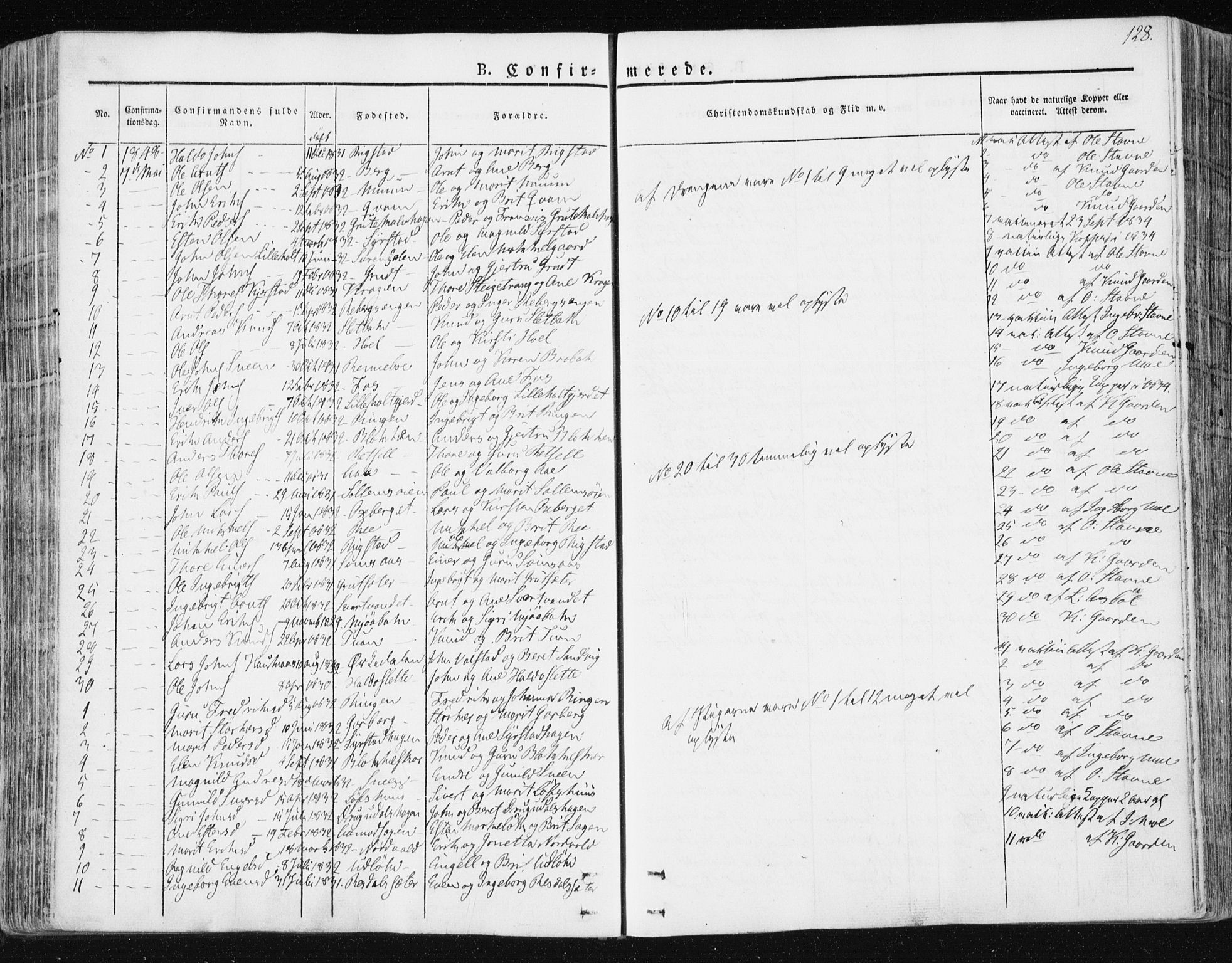 Ministerialprotokoller, klokkerbøker og fødselsregistre - Sør-Trøndelag, SAT/A-1456/672/L0855: Parish register (official) no. 672A07, 1829-1860, p. 128