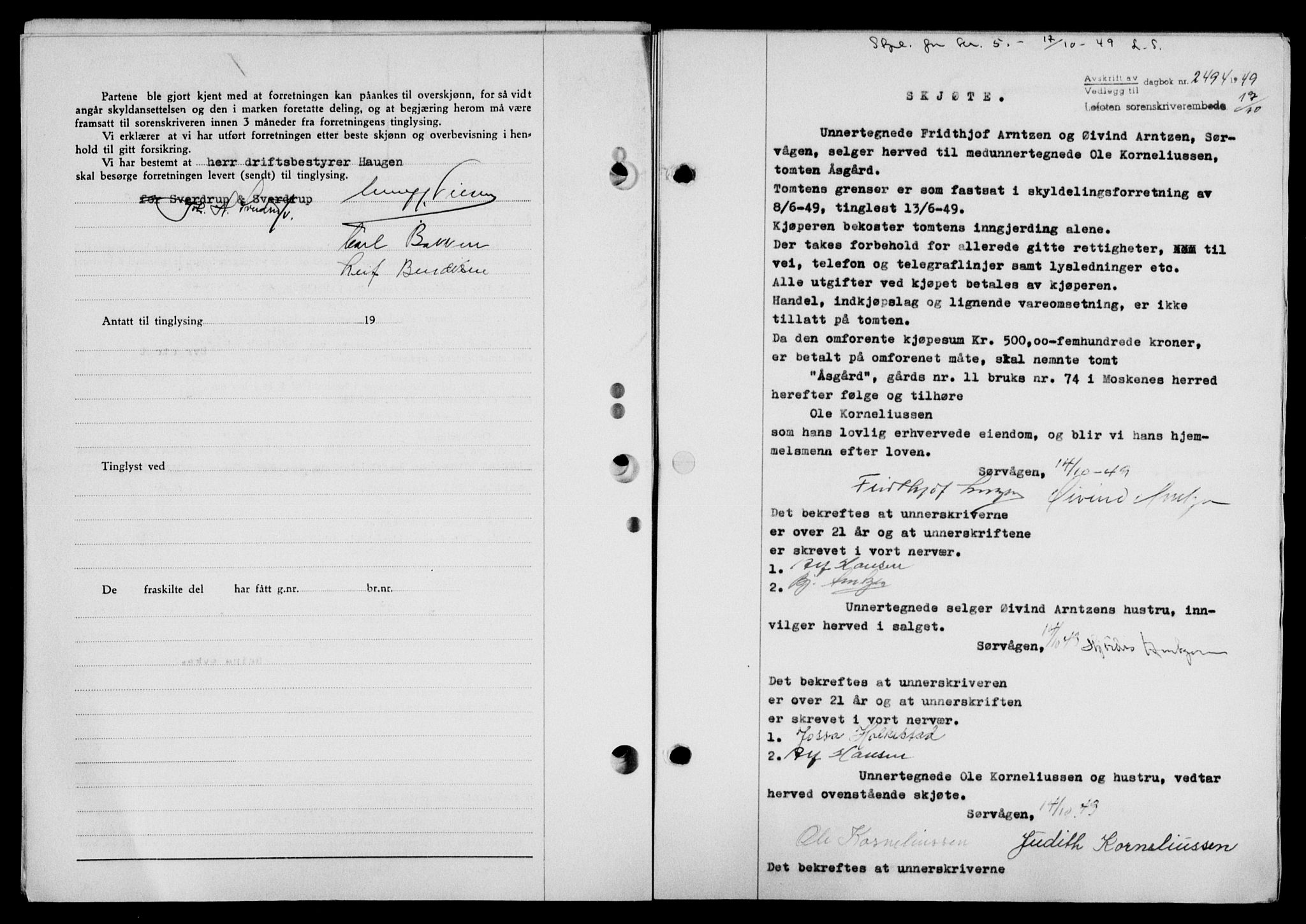 Lofoten sorenskriveri, SAT/A-0017/1/2/2C/L0022a: Mortgage book no. 22a, 1949-1950, Diary no: : 2494/1949