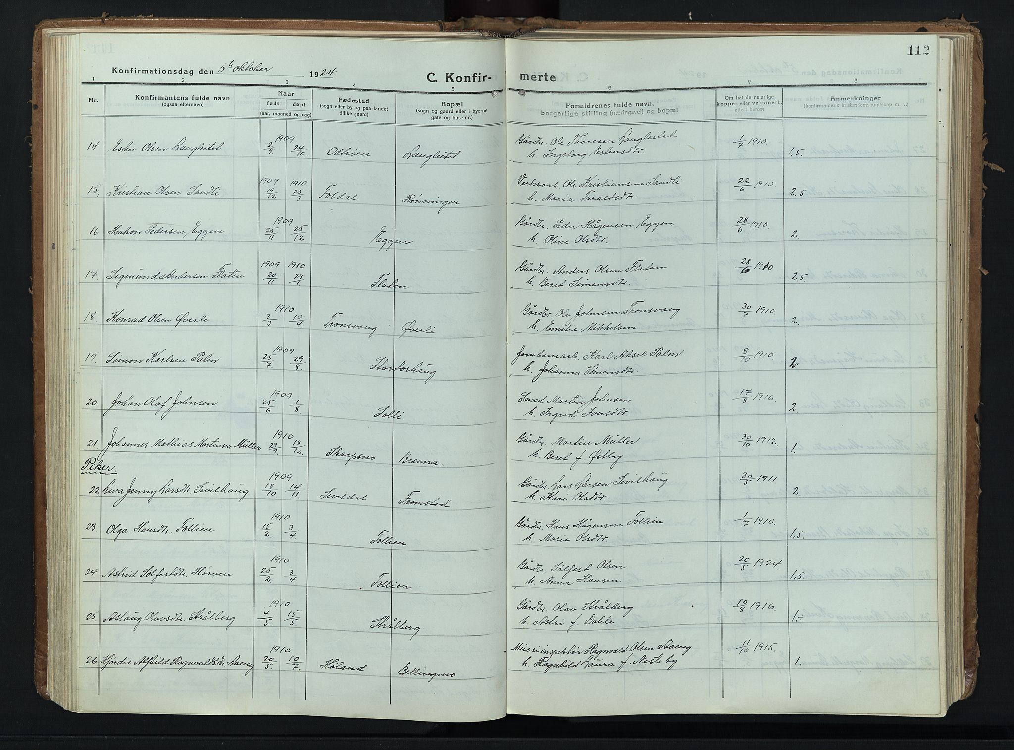 Alvdal prestekontor, AV/SAH-PREST-060/H/Ha/Haa/L0006: Parish register (official) no. 6, 1920-1937, p. 112