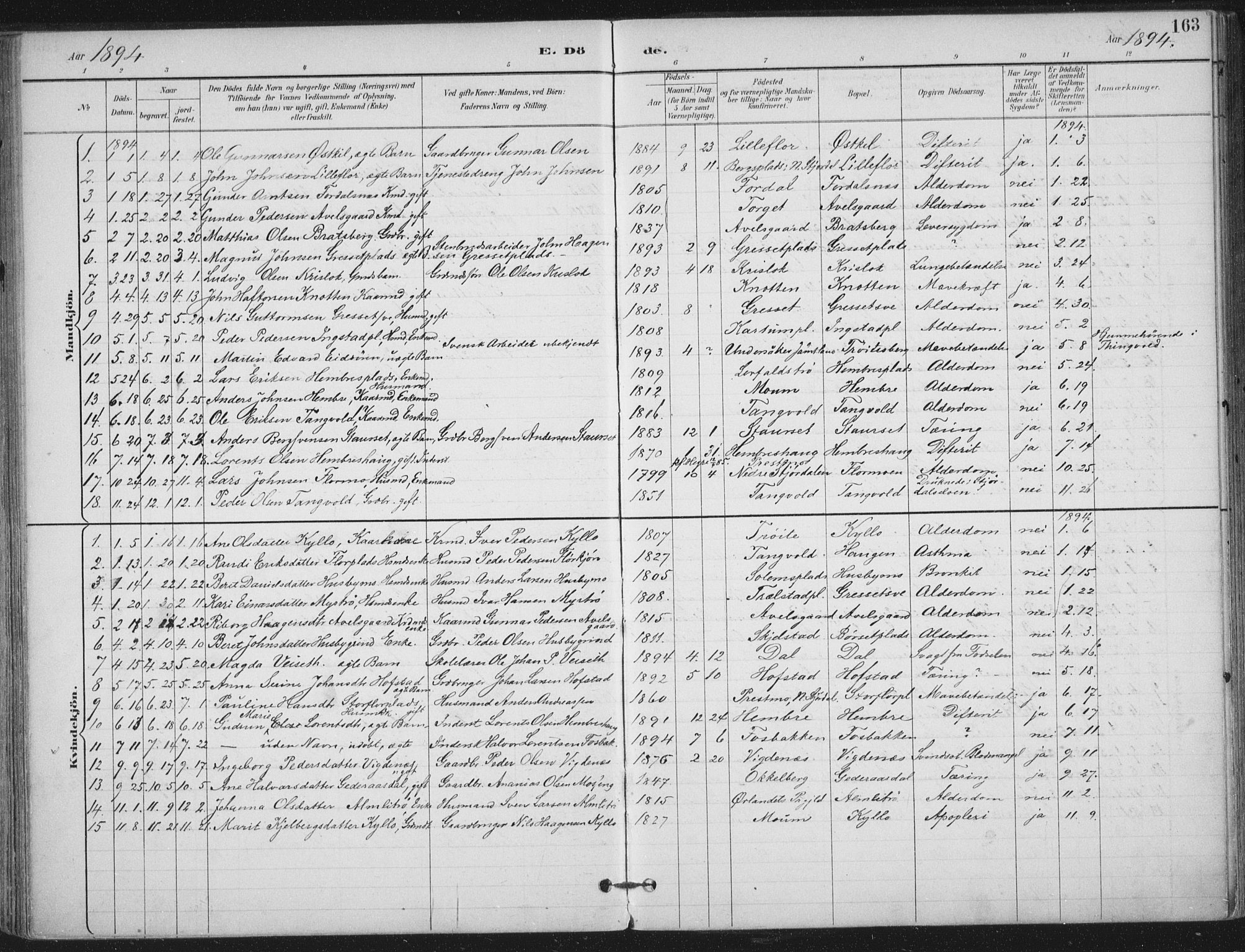 Ministerialprotokoller, klokkerbøker og fødselsregistre - Nord-Trøndelag, SAT/A-1458/703/L0031: Parish register (official) no. 703A04, 1893-1914, p. 163