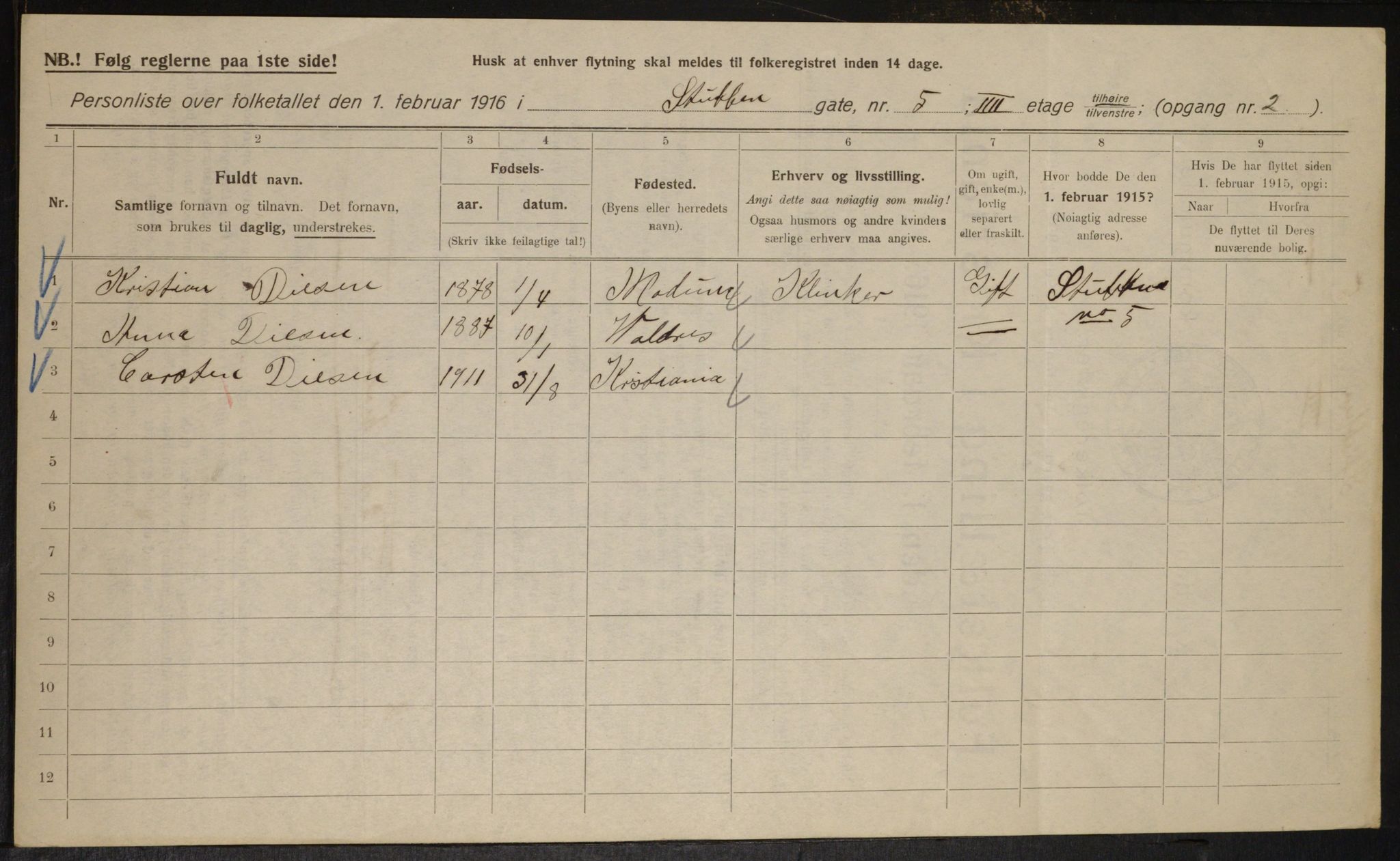 OBA, Municipal Census 1916 for Kristiania, 1916, p. 107282