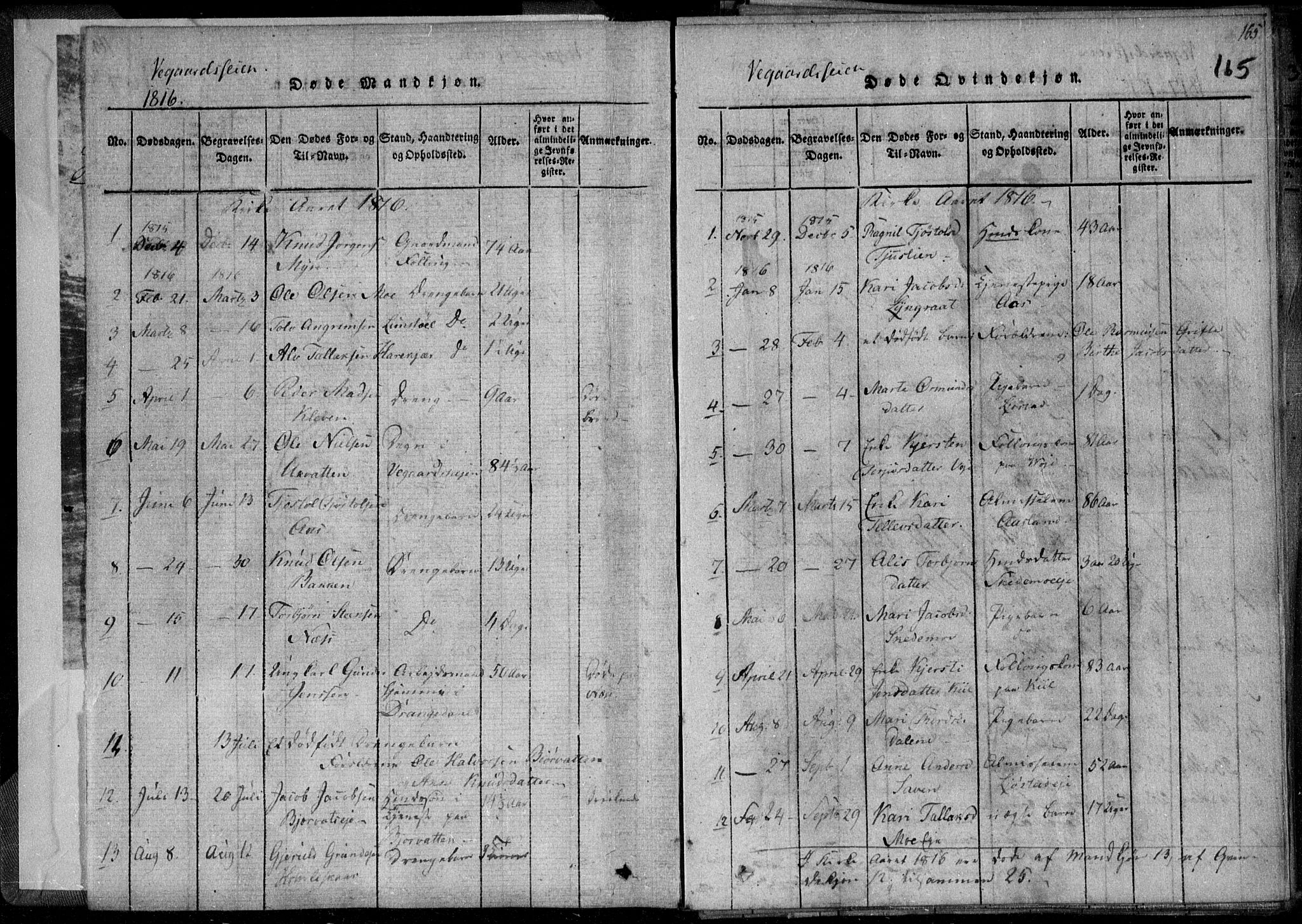 Holt sokneprestkontor, AV/SAK-1111-0021/F/Fa/L0005: Parish register (official) no. A 5, 1813-1821, p. 165