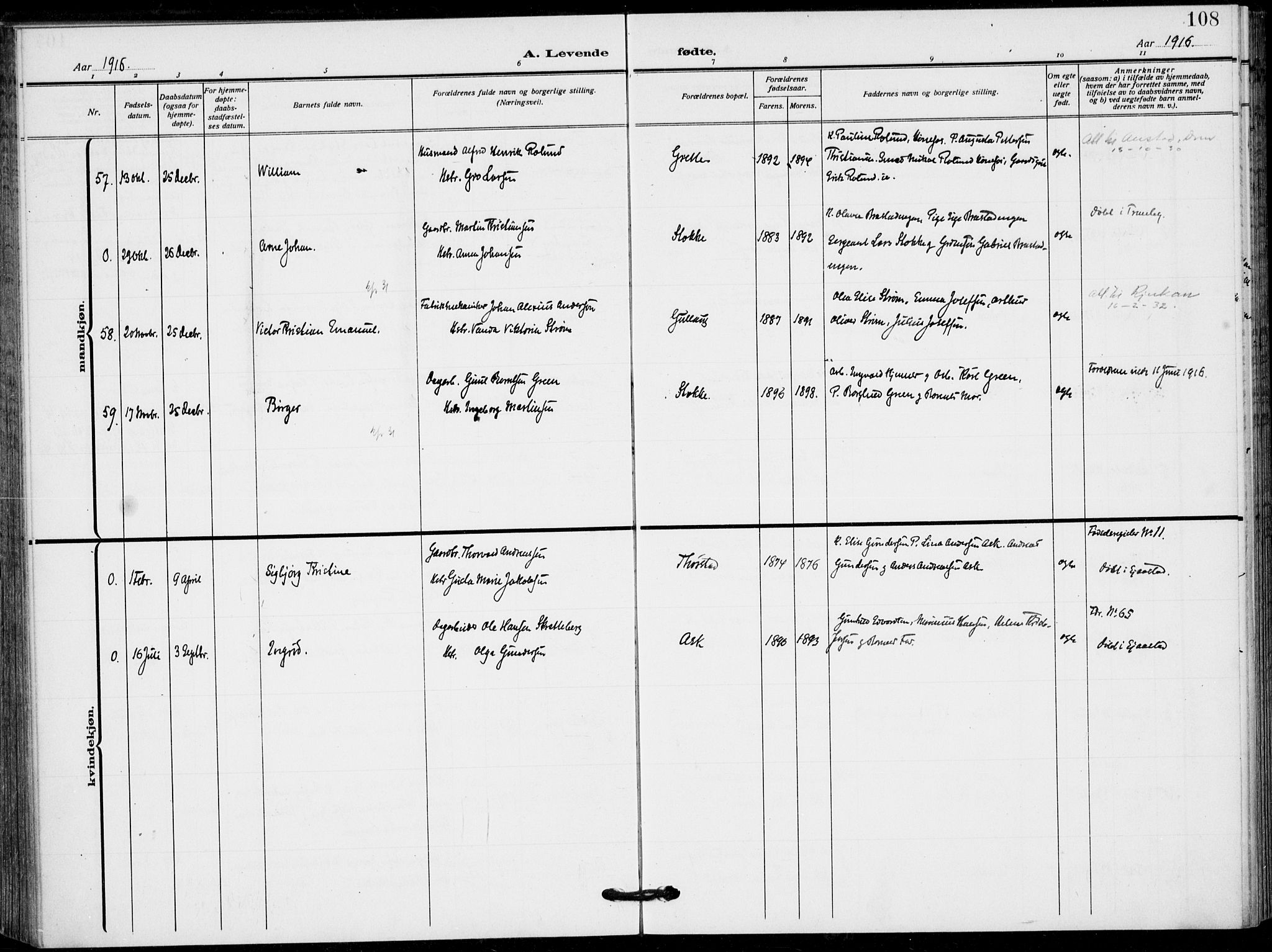 Lier kirkebøker, SAKO/A-230/F/Fa/L0018: Parish register (official) no. I 18, 1909-1917, p. 108