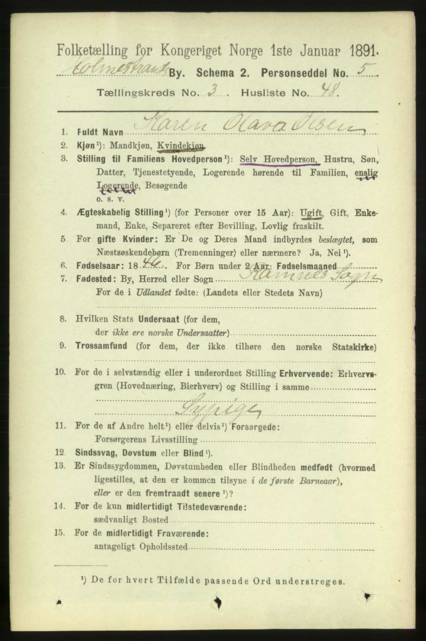 RA, 1891 census for 0702 Holmestrand, 1891, p. 2201