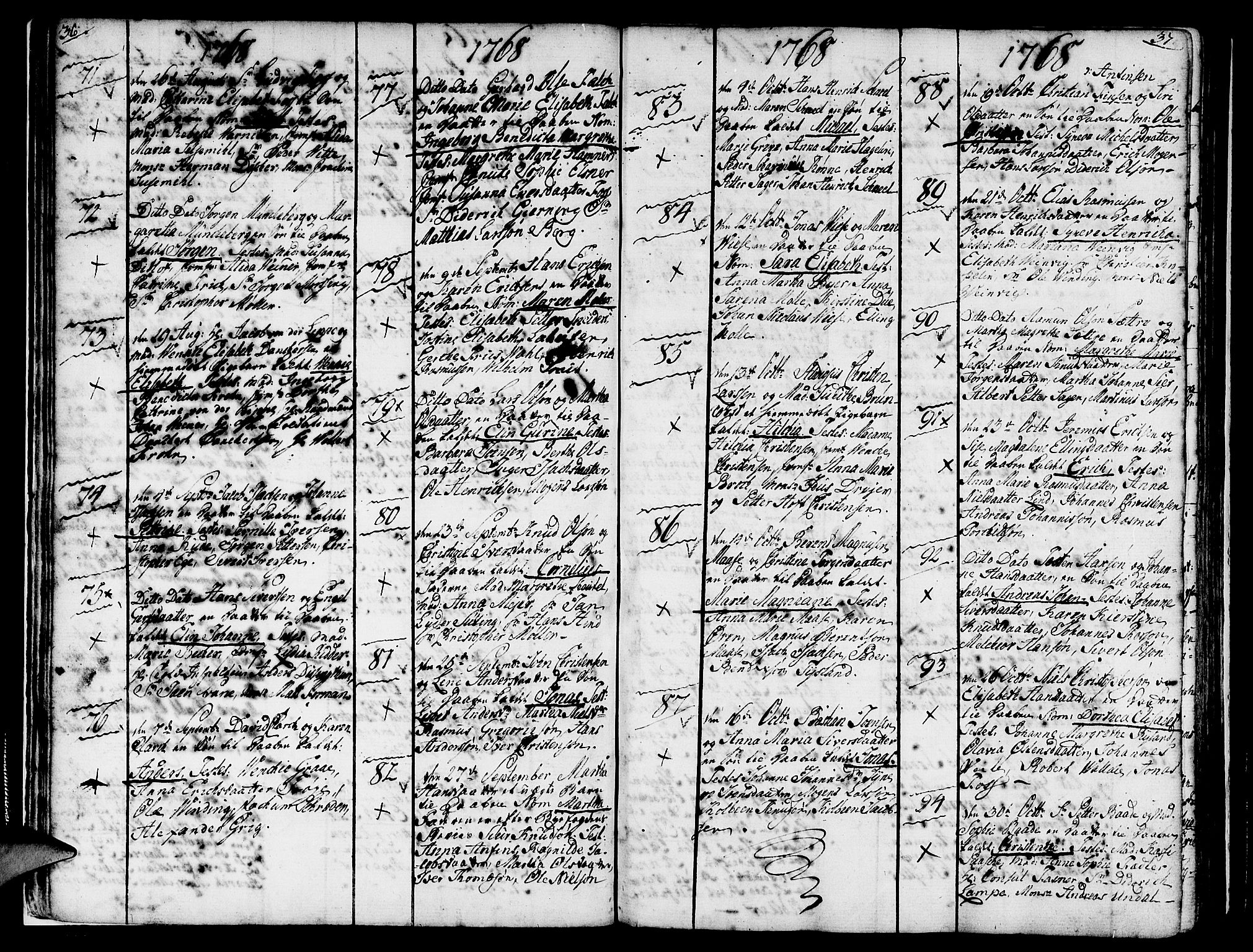 Nykirken Sokneprestembete, SAB/A-77101/H/Haa/L0004: Parish register (official) no. A 4, 1765-1775, p. 36-37