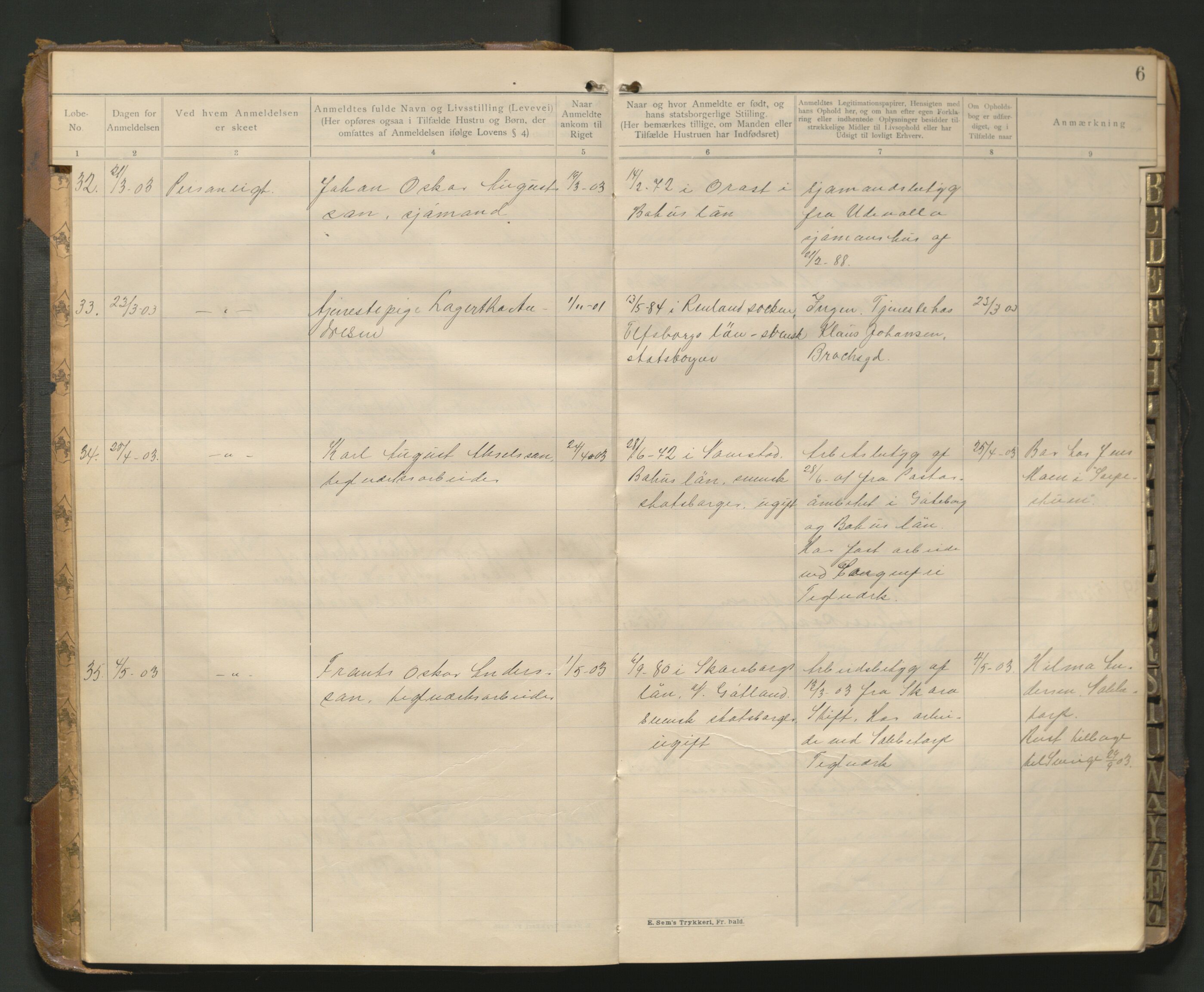 Fredrikstad politikammer, AV/SAO-A-10055/H/Hb/Hba/L0001: Protokoll over fremmede statsborgere, 1901-1916, p. 5b-6a