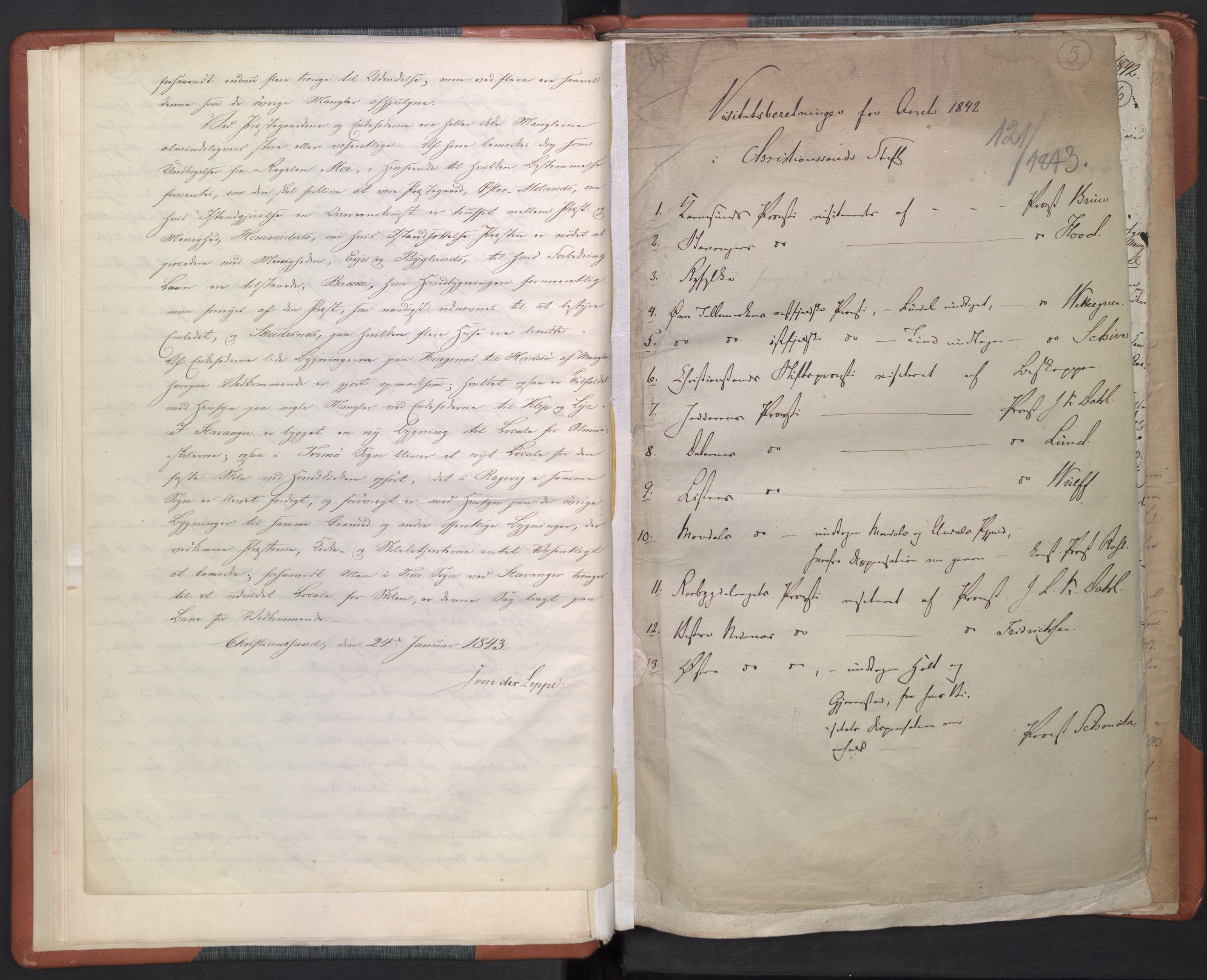 Kirke- og undervisningsdepartementet, Kontoret  for kirke og geistlighet A, AV/RA-S-1007/D/Dc/L0358: Visitasberetninger. Kristiansand stift, 1843-1844, p. 4b-5a