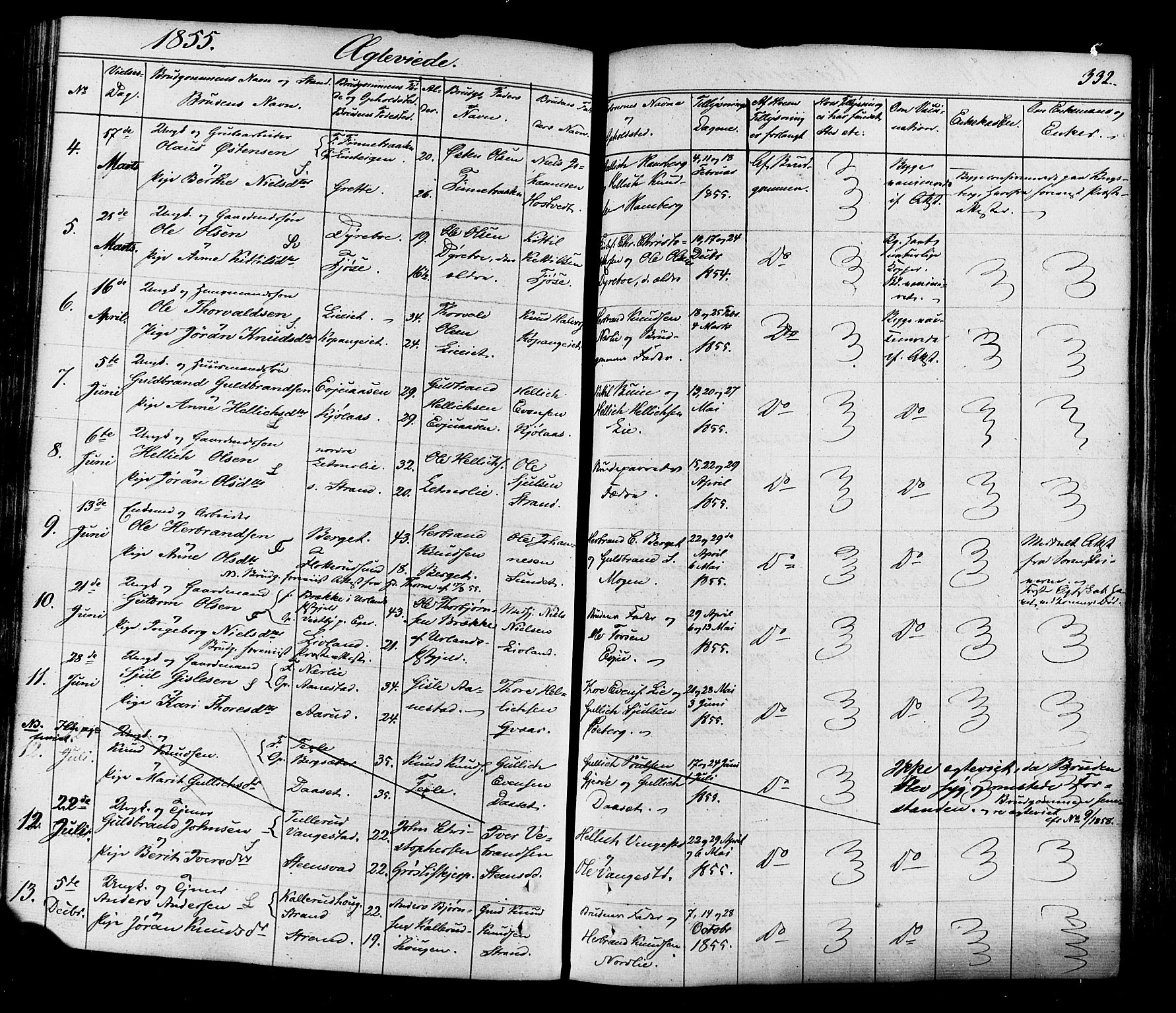 Flesberg kirkebøker, AV/SAKO-A-18/F/Fa/L0006: Parish register (official) no. I 6, 1834-1860, p. 332