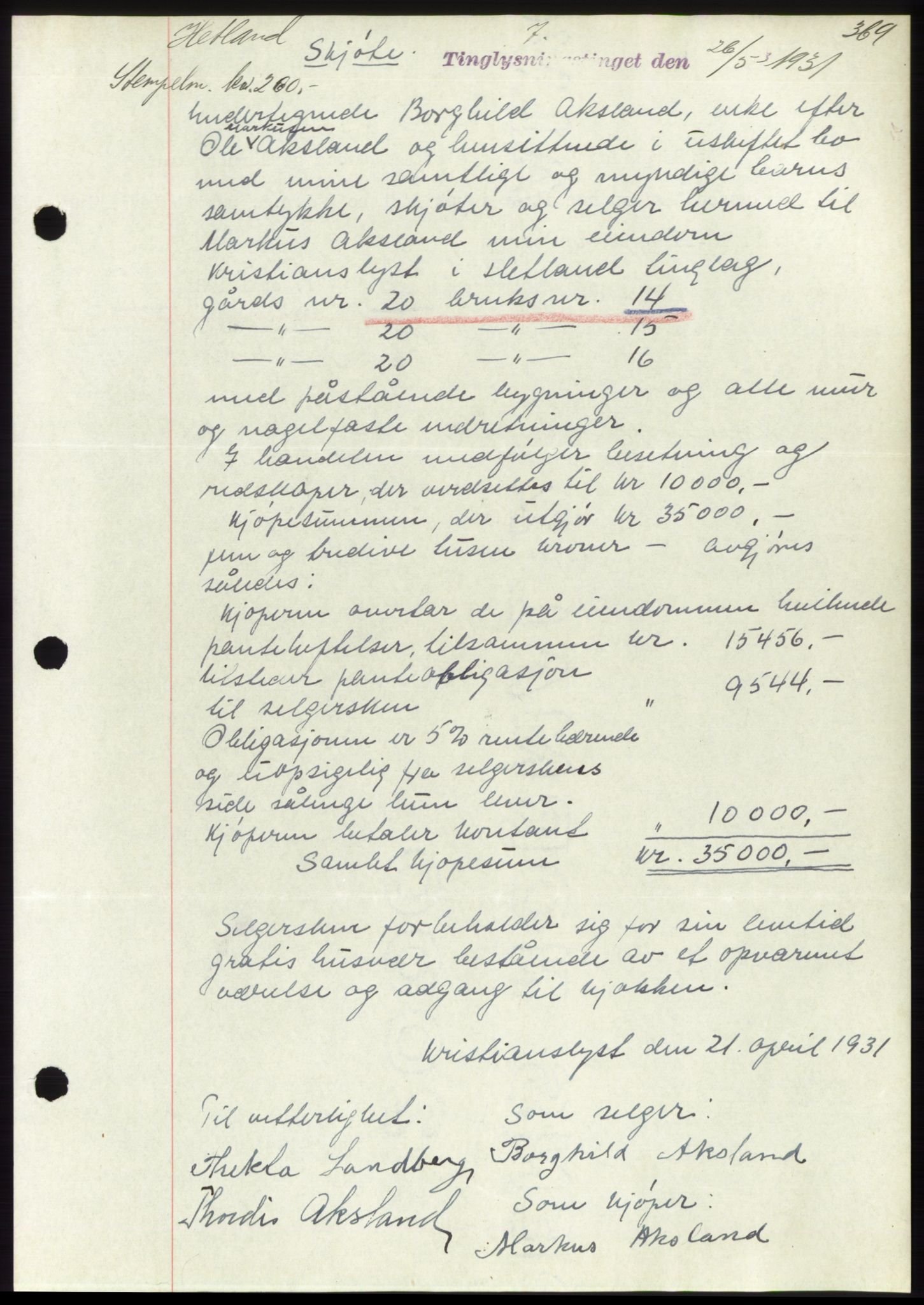 Jæren sorenskriveri, SAST/A-100310/03/G/Gba/L0058: Mortgage book no. 55, 1930-1931, Deed date: 26.05.1931