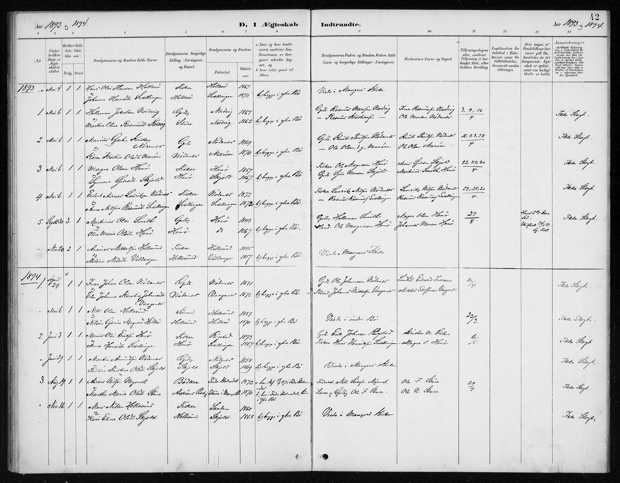 Manger sokneprestembete, SAB/A-76801/H/Haa: Parish register (official) no. E  2, 1891-1902, p. 42