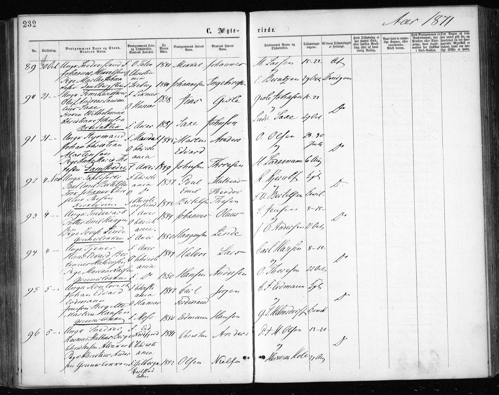 Gamle Aker prestekontor Kirkebøker, AV/SAO-A-10617a/F/L0003: Parish register (official) no. 3, 1865-1873, p. 232